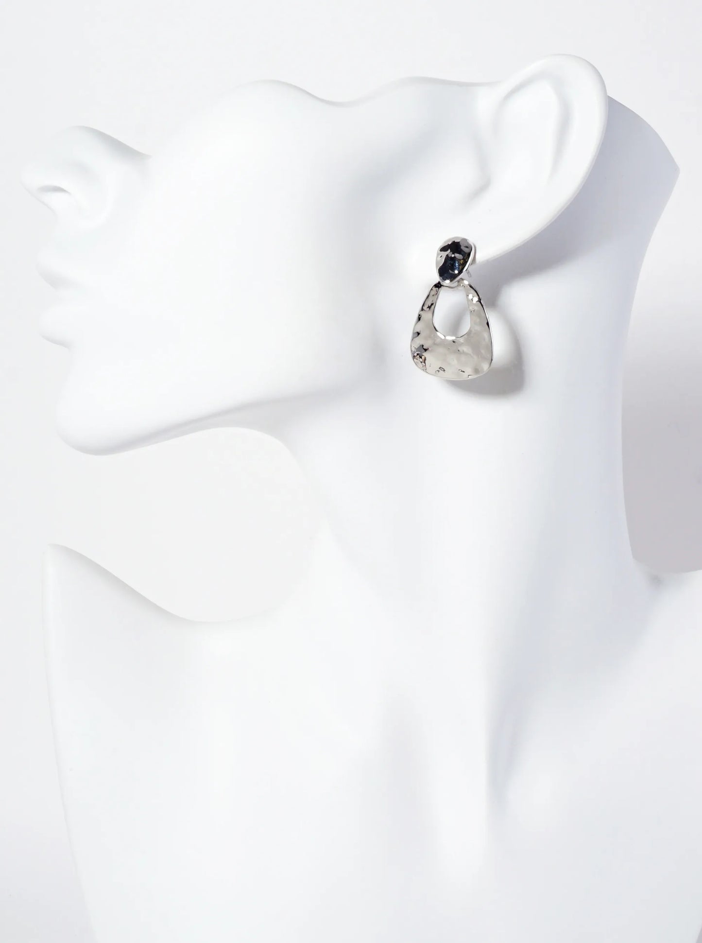 Polished Metal Hammered-Texture Doorknocker Post Earrings