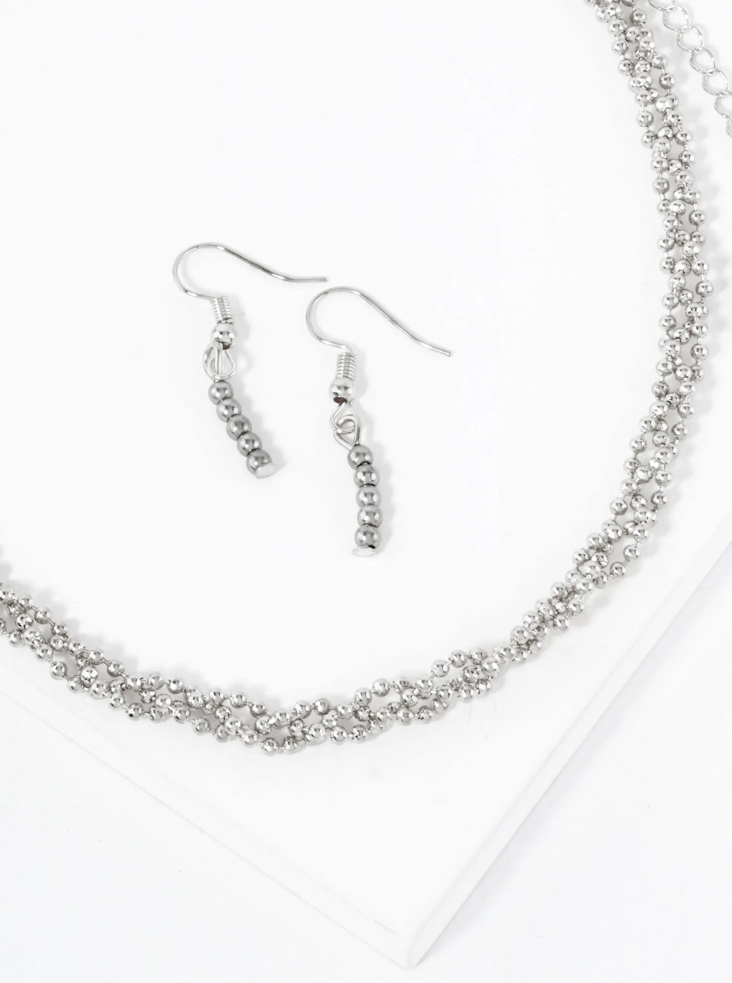 Polished Metal Interlinked Ball Chain Necklace Set-with-Earrings