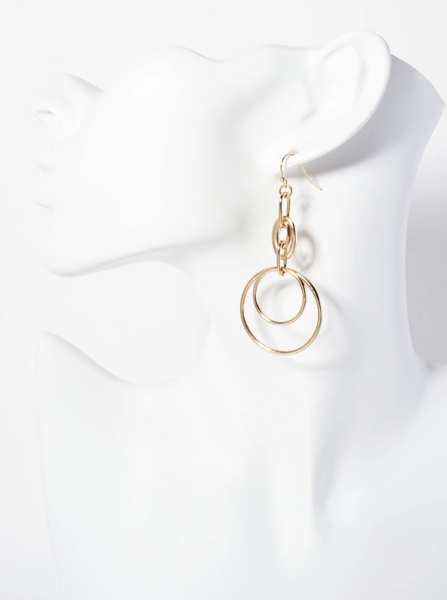 Polished Metal Interlocking Double Circle Drop Dangle Earrings