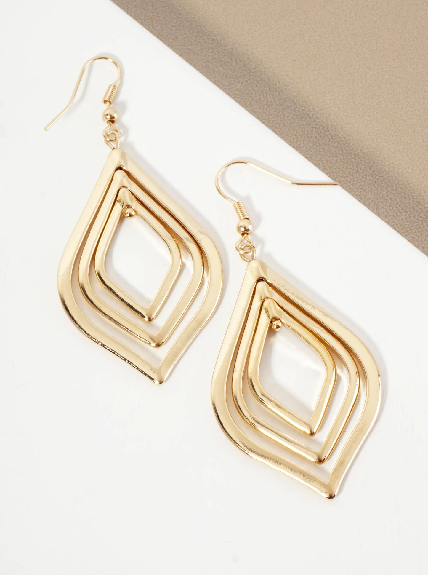 Polished Metal Layered Marquise Dangle Earrings