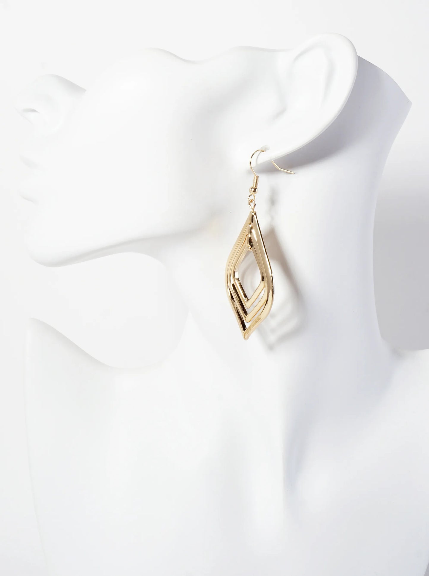 Polished Metal Layered Marquise Dangle Earrings