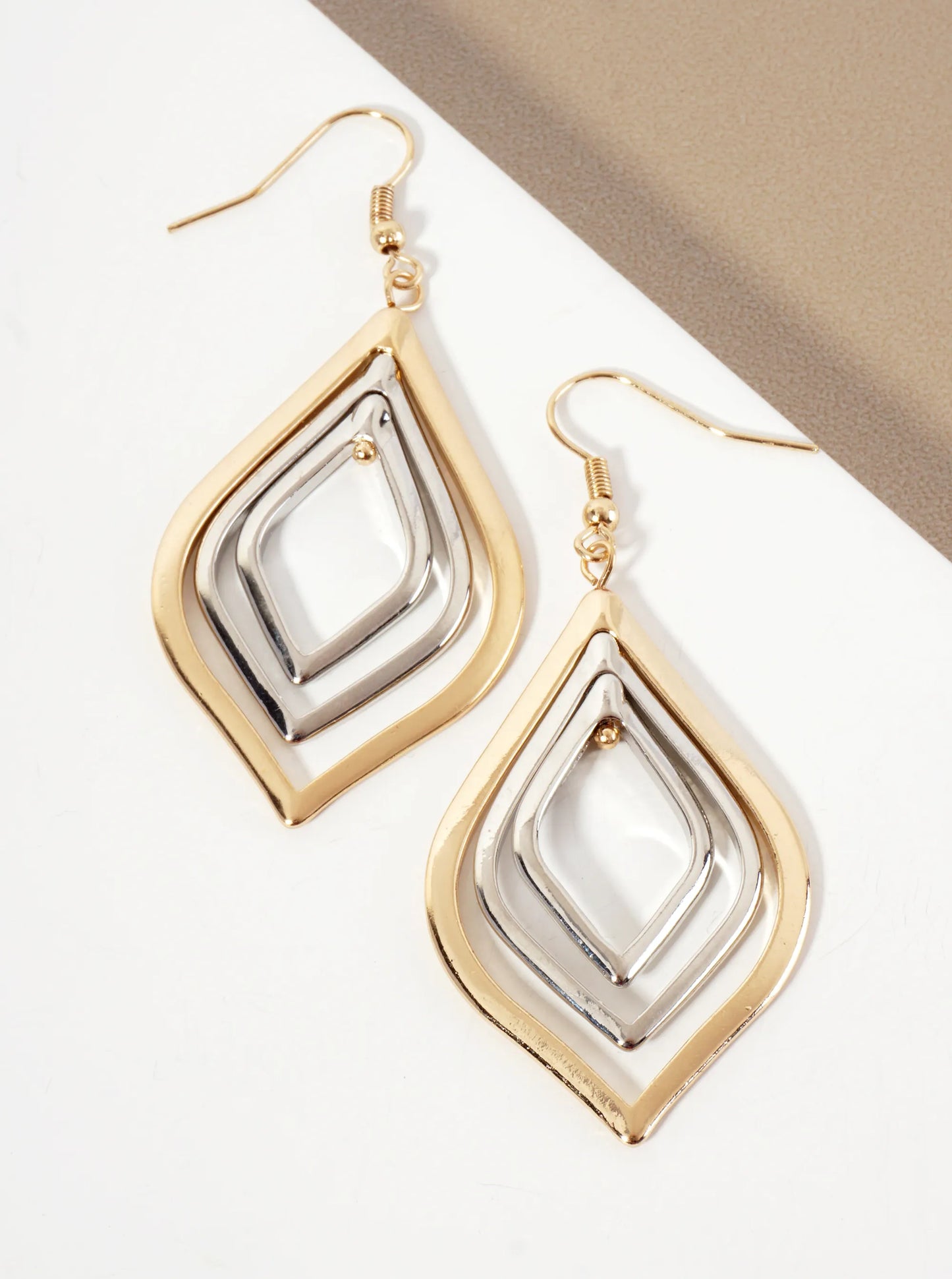 Polished Metal Layered Marquise Dangle Earrings