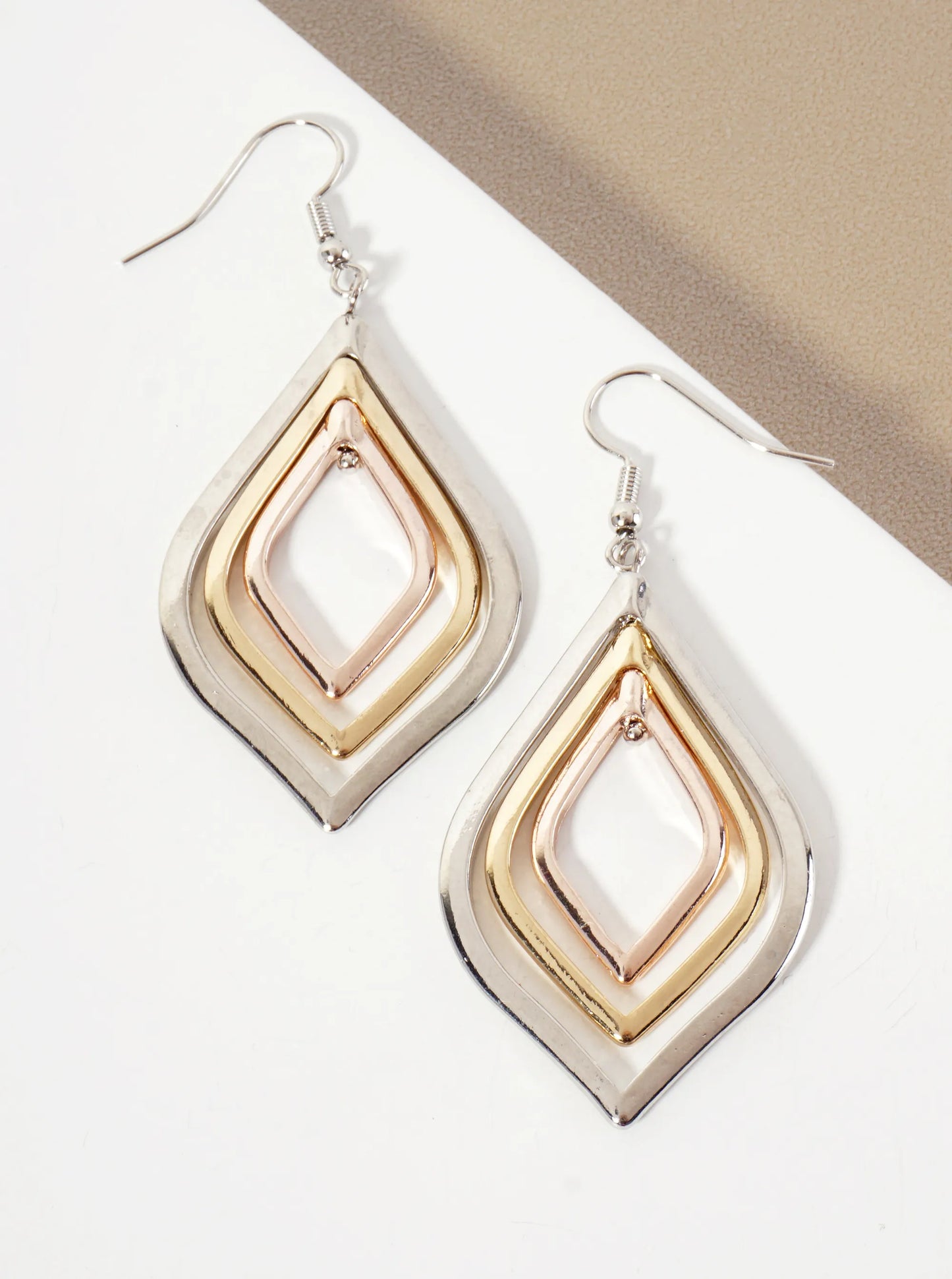 Polished Metal Layered Marquise Dangle Earrings