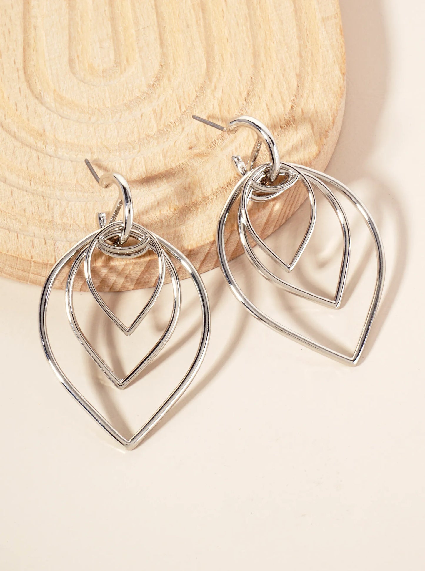 Polished Metal Layered Upside-Down Teardrop Dangle Earrings