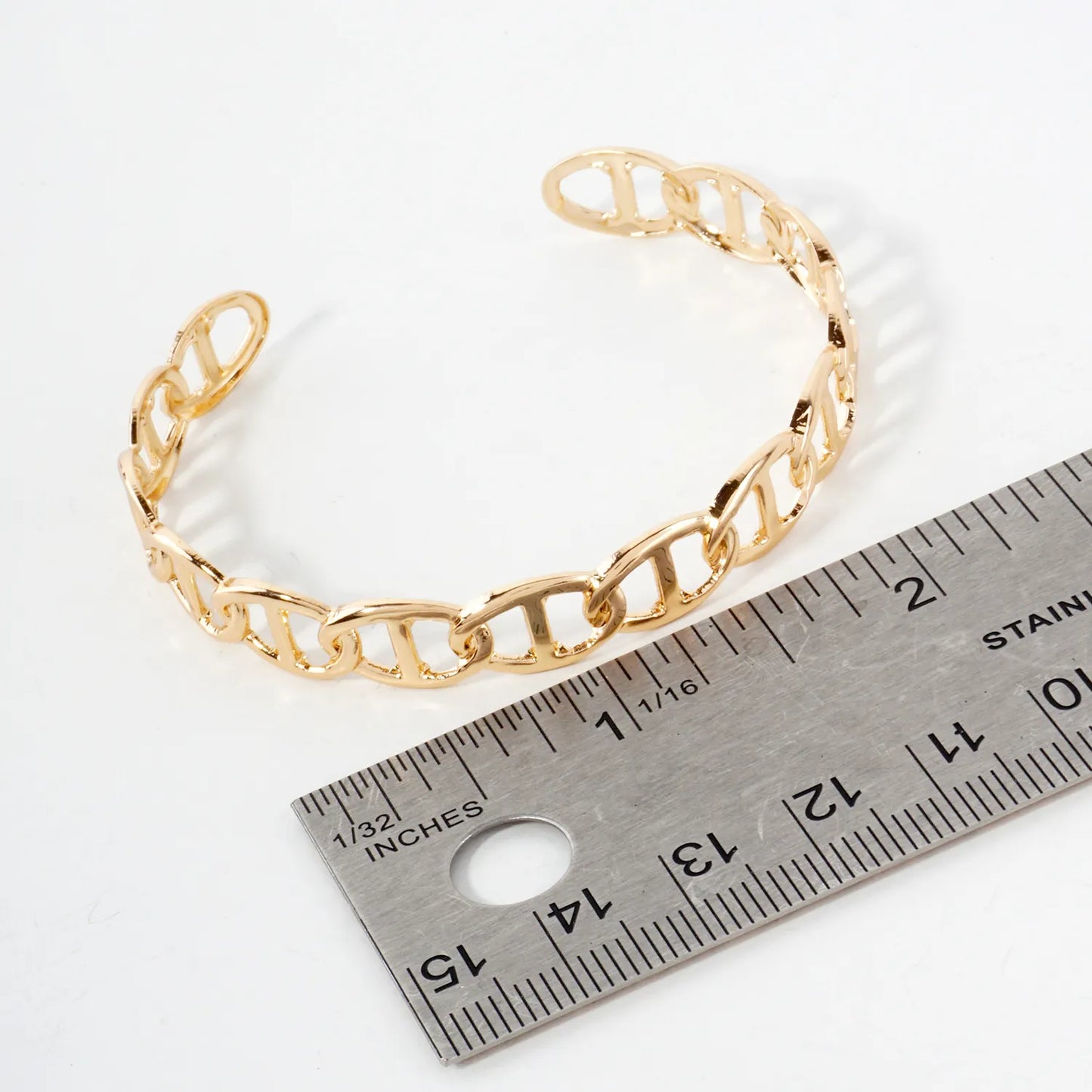 Polished Metal Mariner-Chain Open Cuff Bracelet