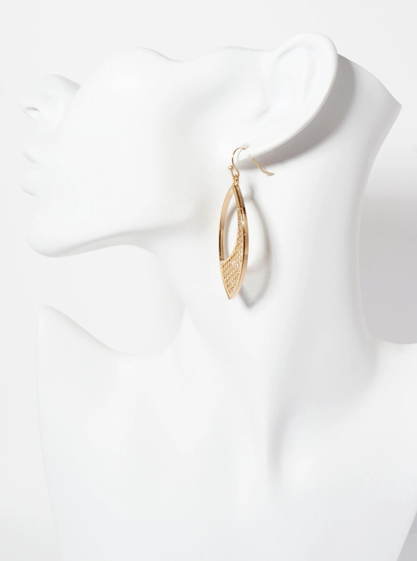 Polished Metal Marquise-Shape Filigree Dangle Earrings