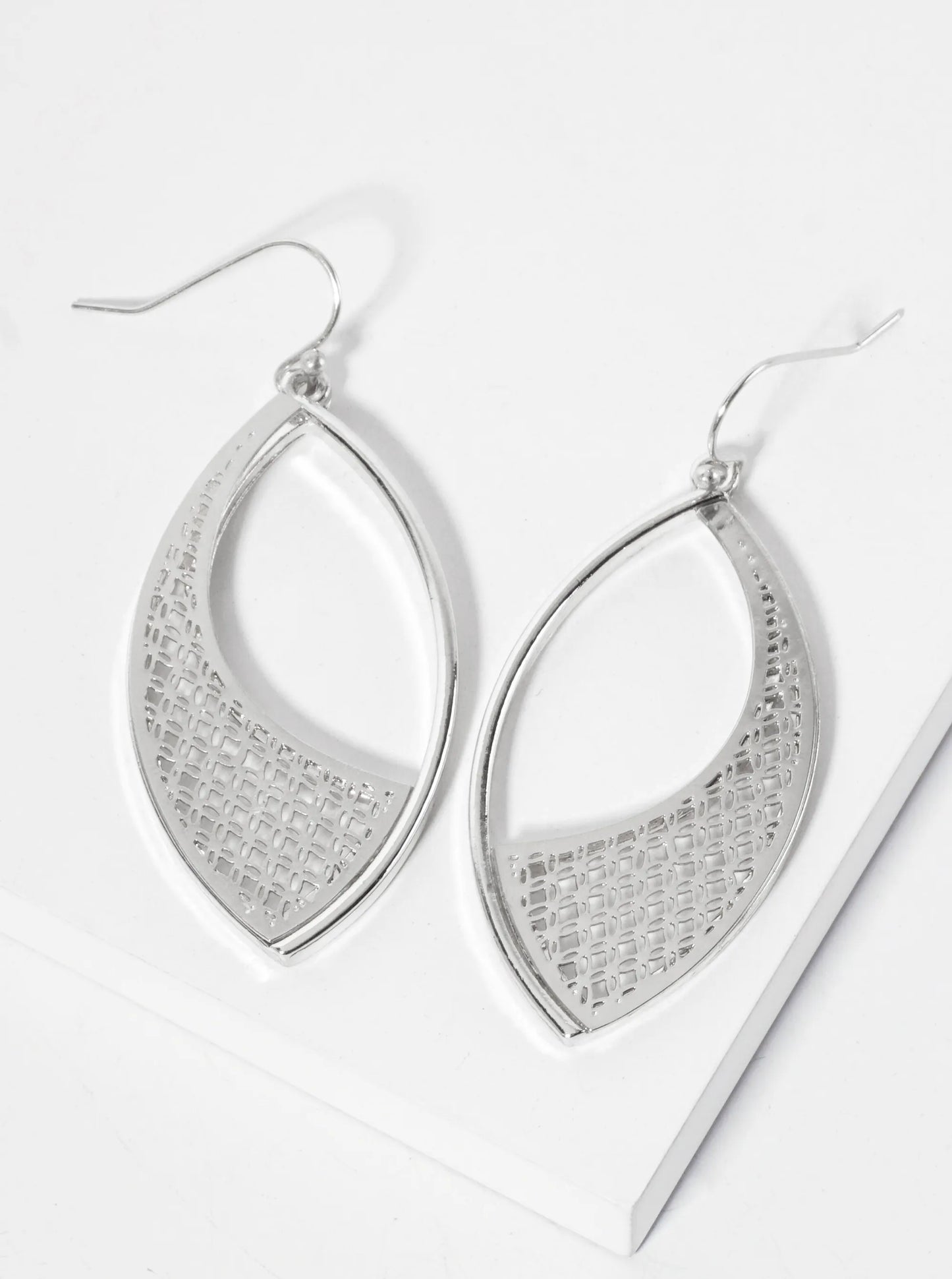 Polished Metal Marquise-Shape Filigree Dangle Earrings