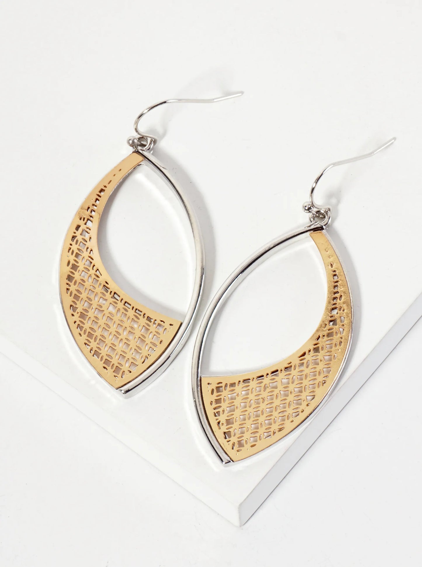 Polished Metal Marquise-Shape Filigree Dangle Earrings