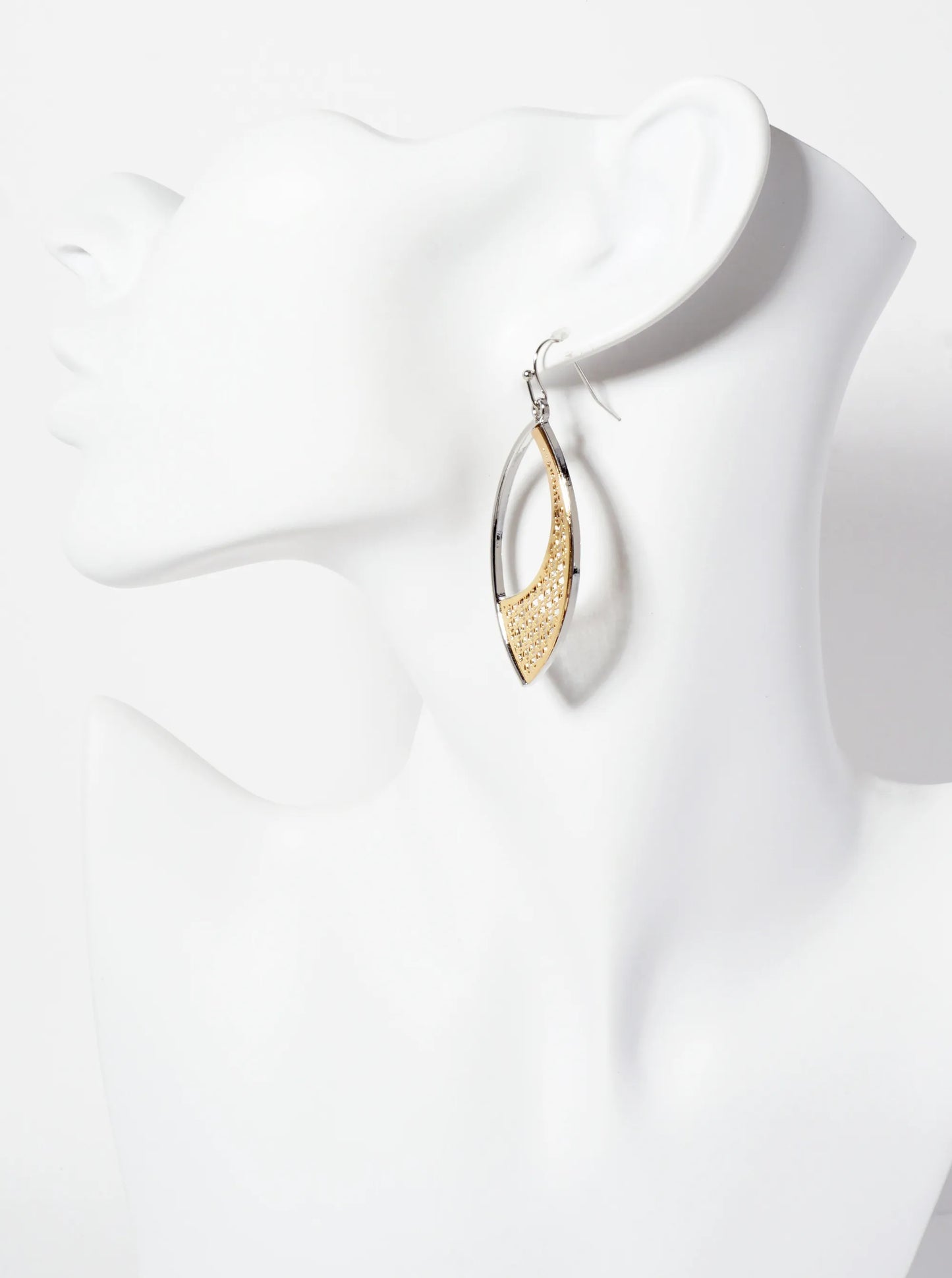 Polished Metal Marquise-Shape Filigree Dangle Earrings