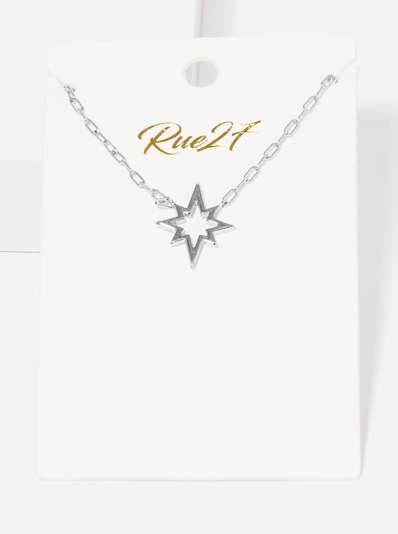 Polished Metal Northern Star Pendant Dainty Brass Necklace