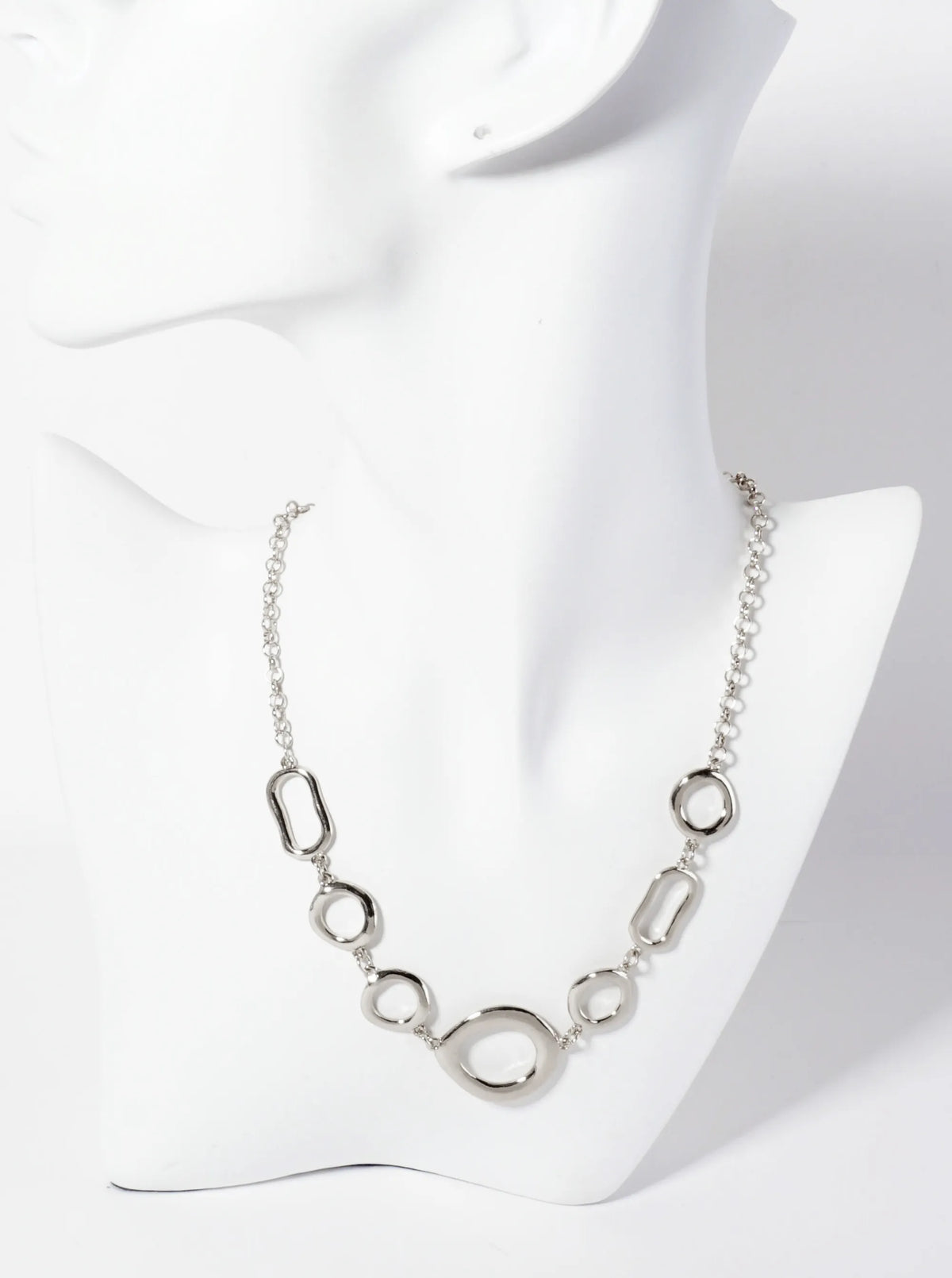 Polished Metal Organic Circles Linked Statement Necklace