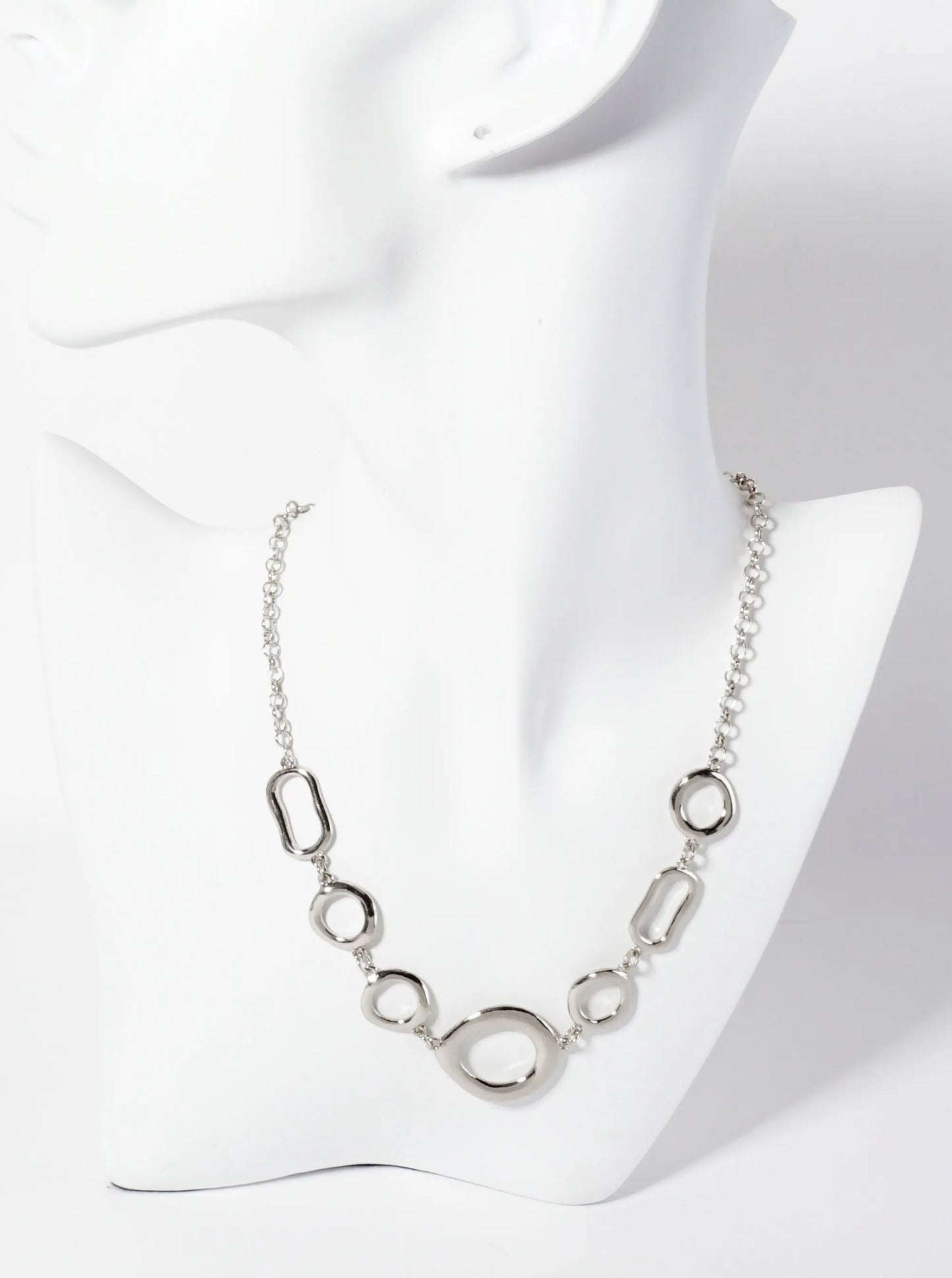 Polished Metal Organic Circles Linked Statement Necklace