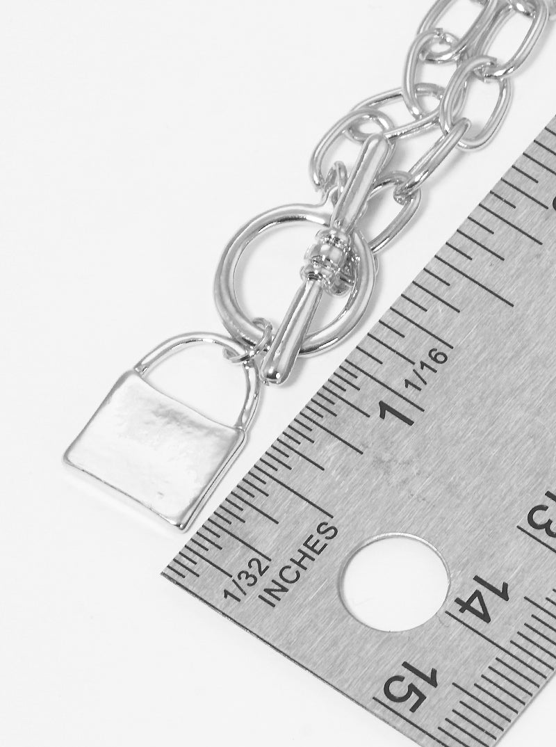 Polished Metal Padlock Toggle Chain Necklace