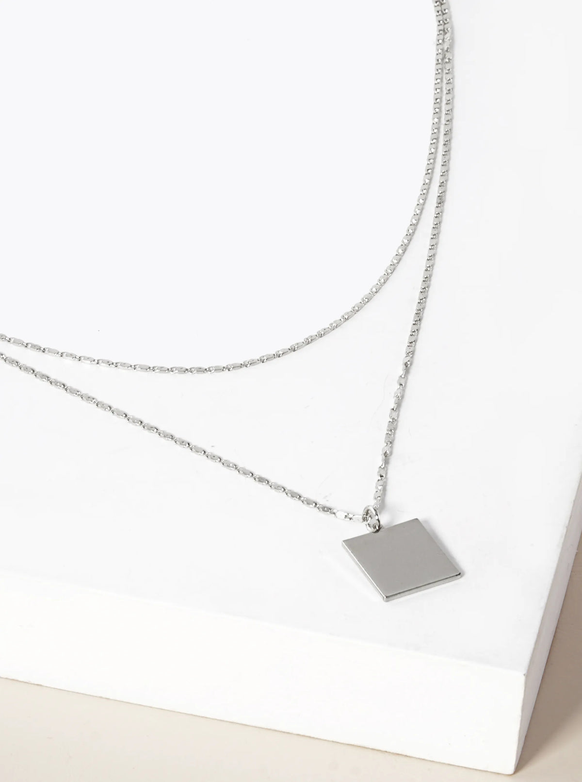 Polished Metal Square Pendant Layered Necklace