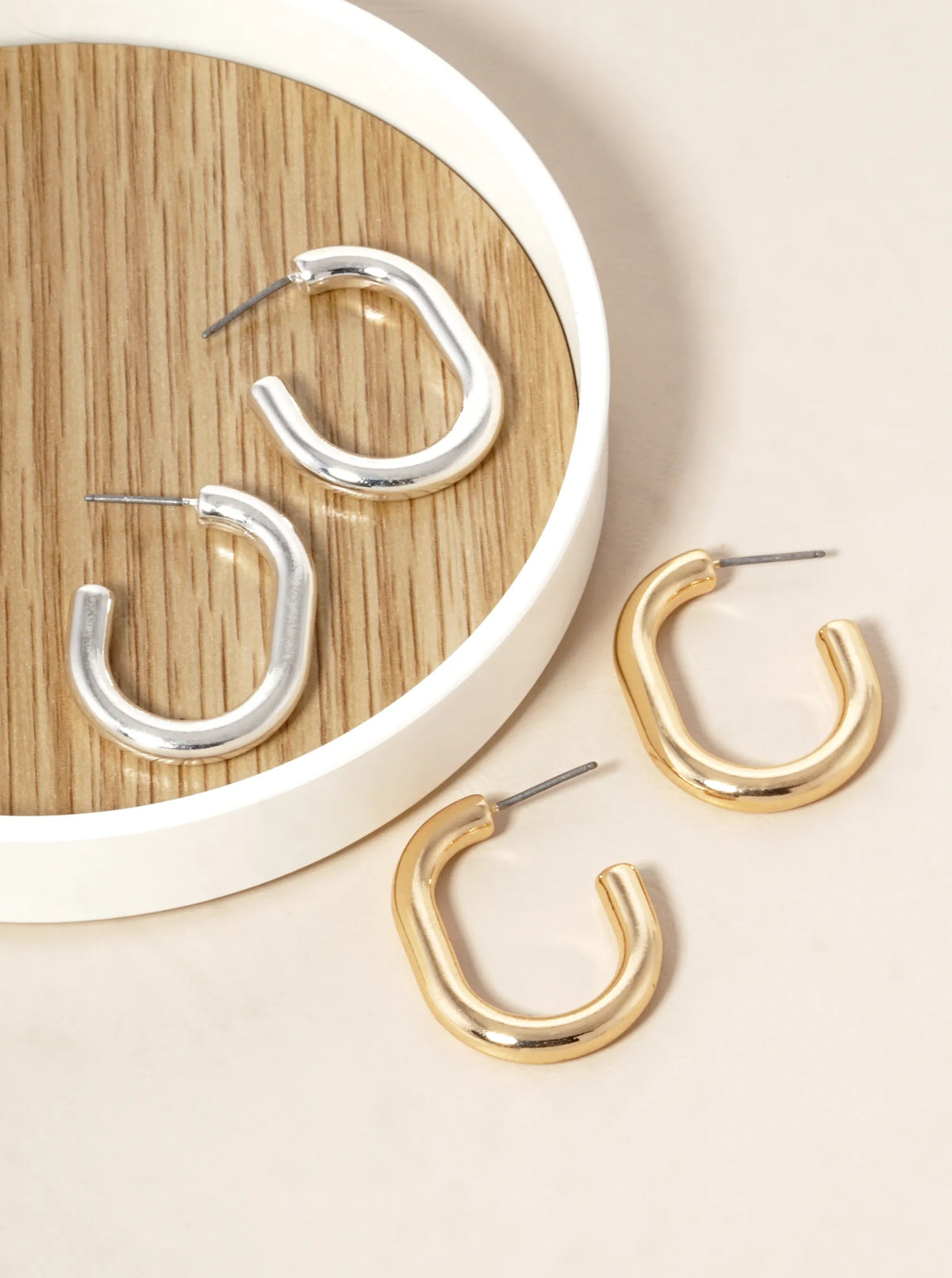 Polished Metal U-Shape 30mm Open Hoop Earrings