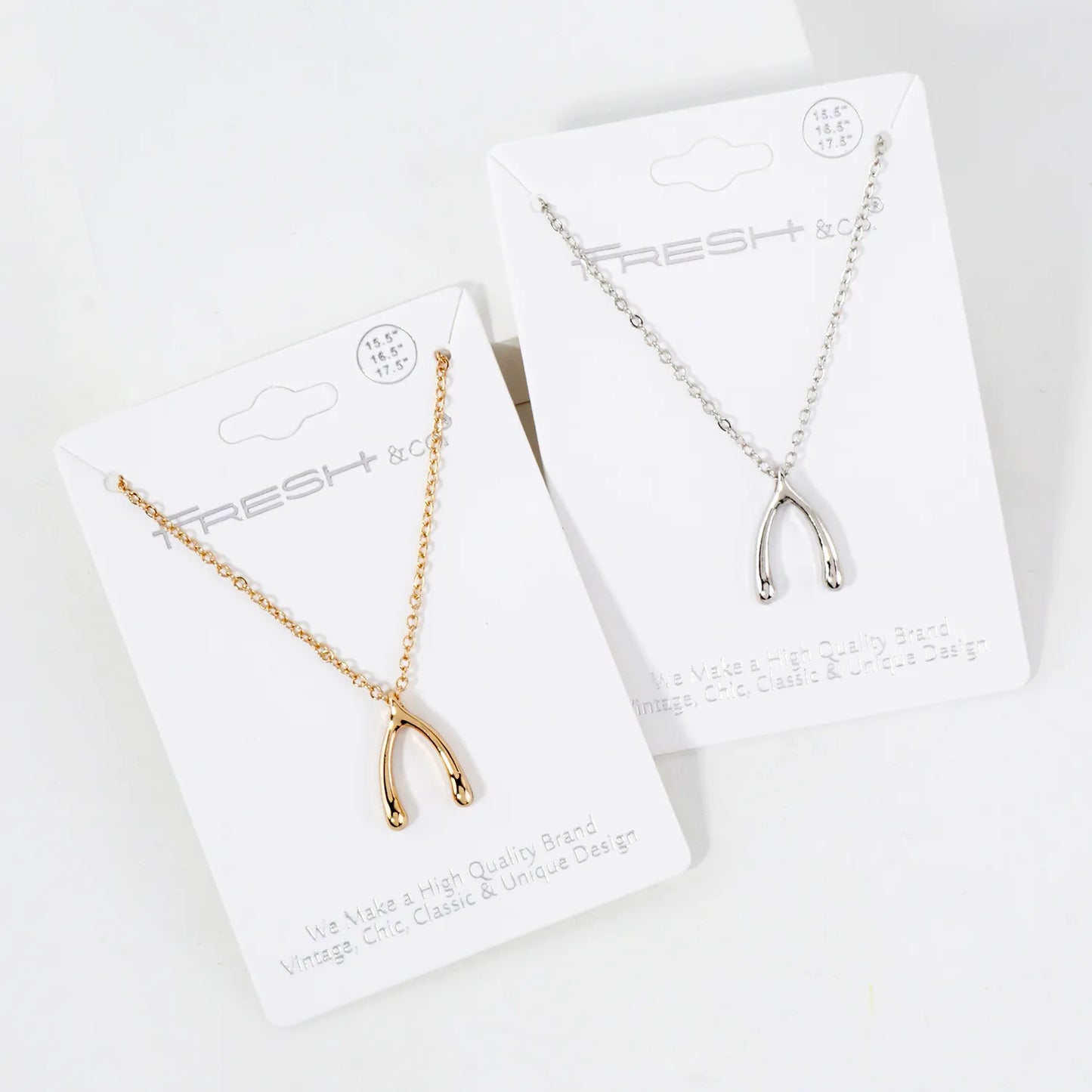 Polished Metal Wishbone Pendant Necklace