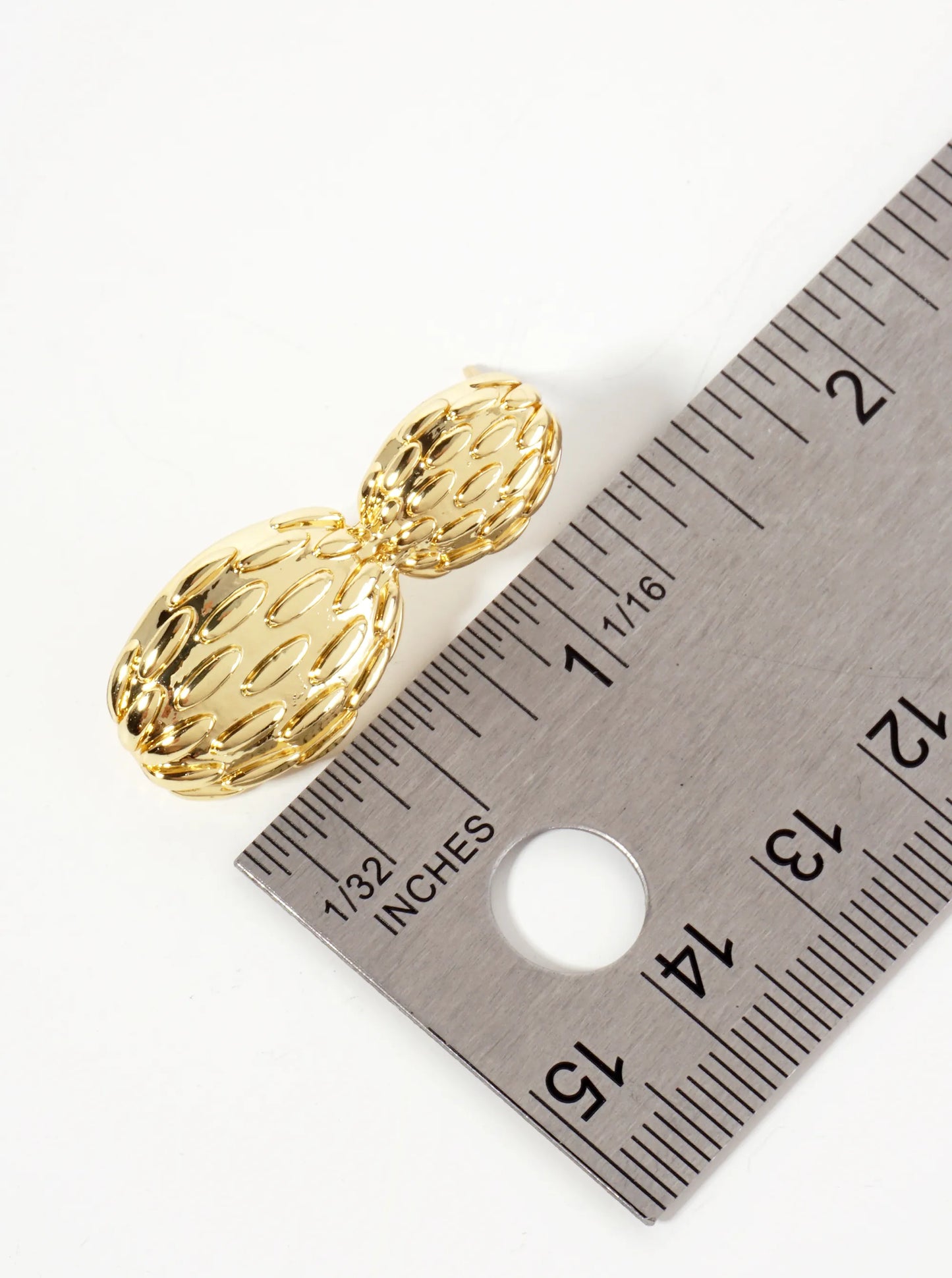 Polished Oval-Texture Peanut-Shaped 18K-Gold-Dipped Brass Earrings