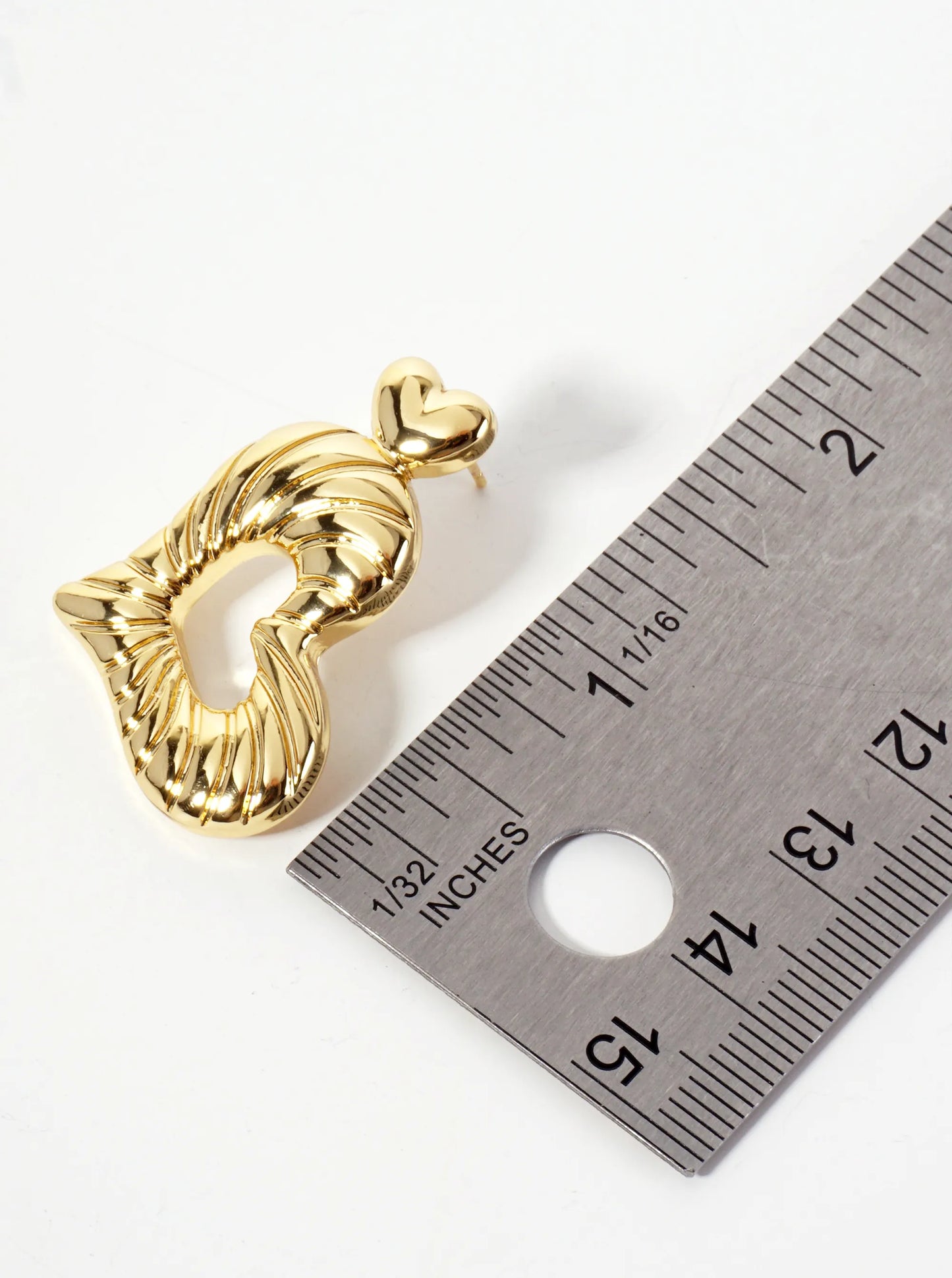 Polished Sideways Textured Heart Drop 18K-Gold-Dipped Brass Earrings
