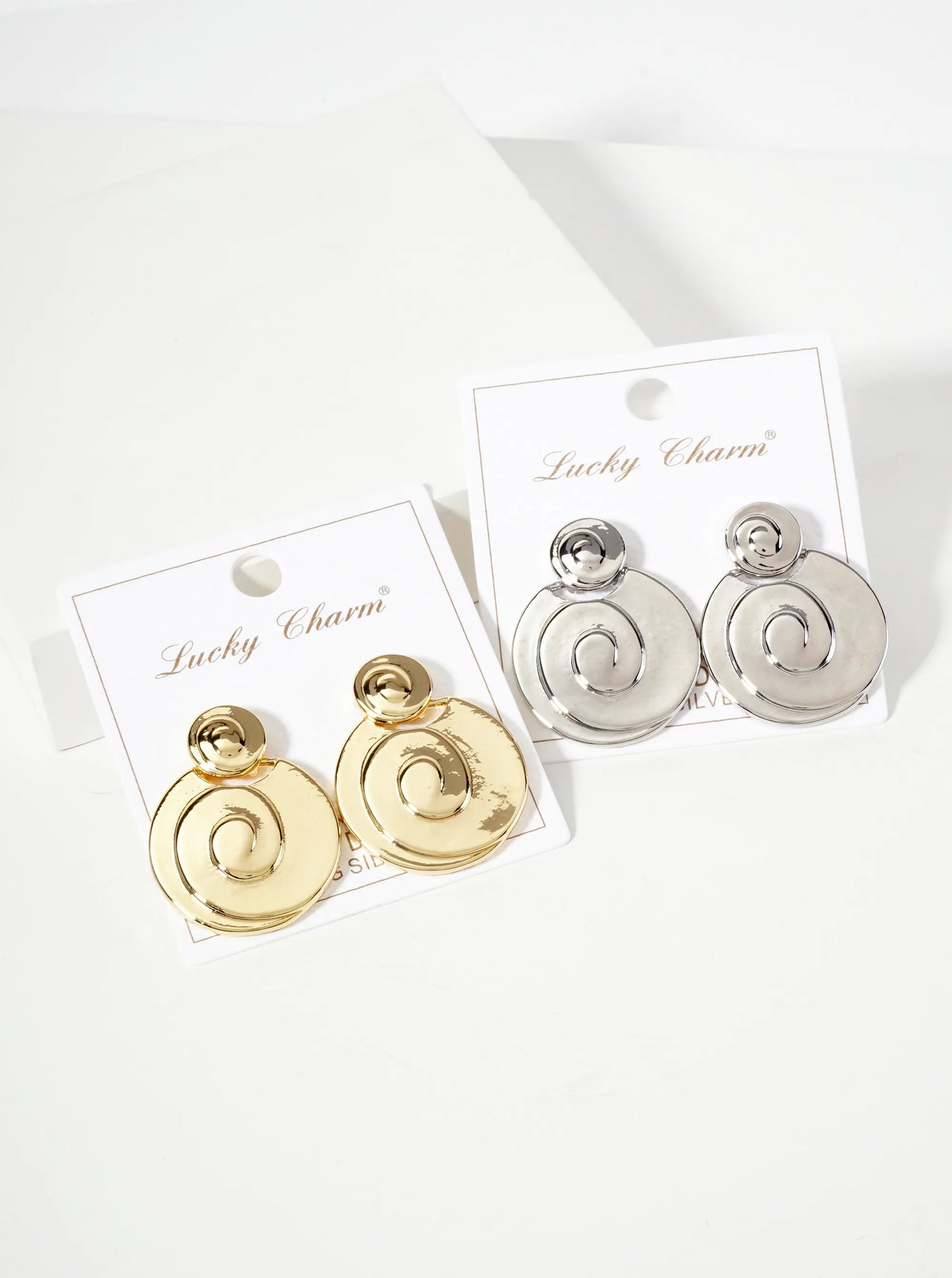 Polished Spiral-Texture Round-Shaped 18K-Gold-Dipped Brass Drop Earrings