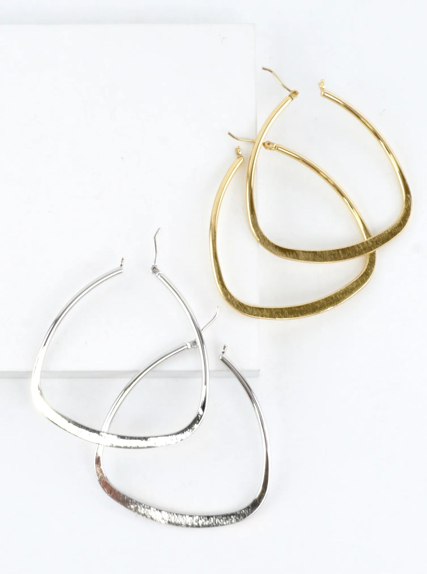 Polished Triangular Brass Hoop Earrings