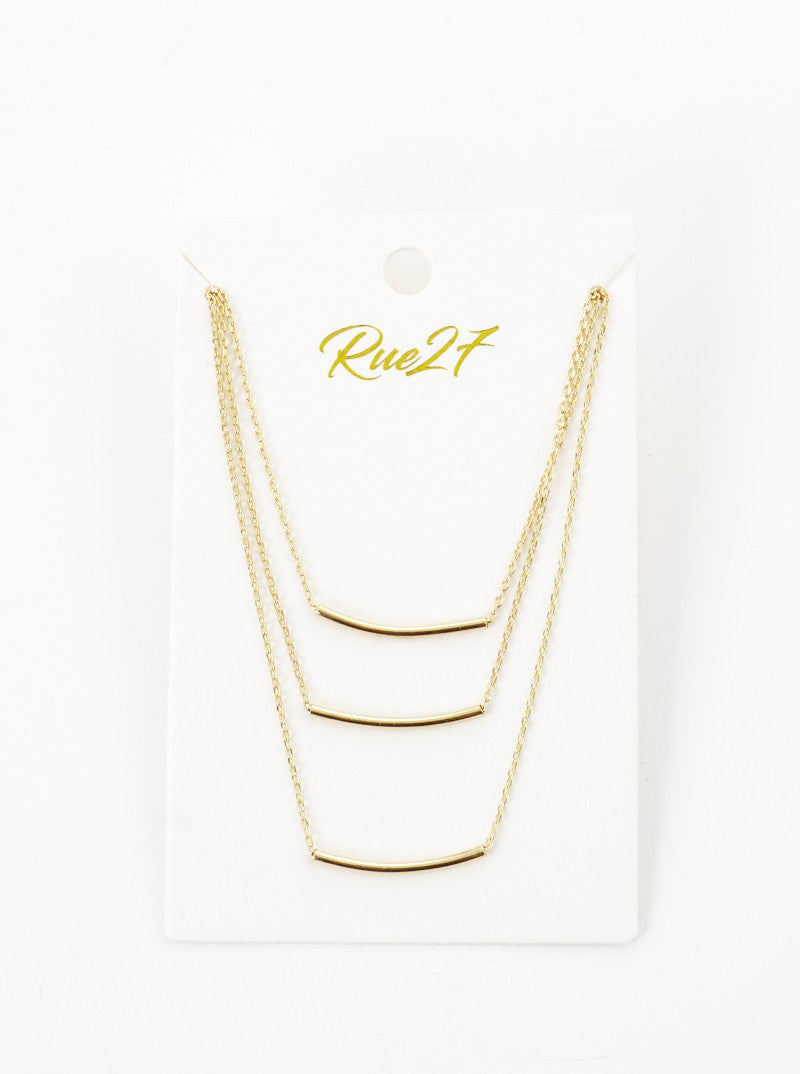 Polished Metal Curved Tube Pendant Layered Necklace
