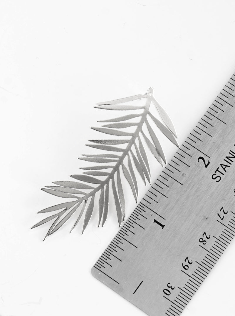 Polished Metal Palm Leaf Post Drop Earrings