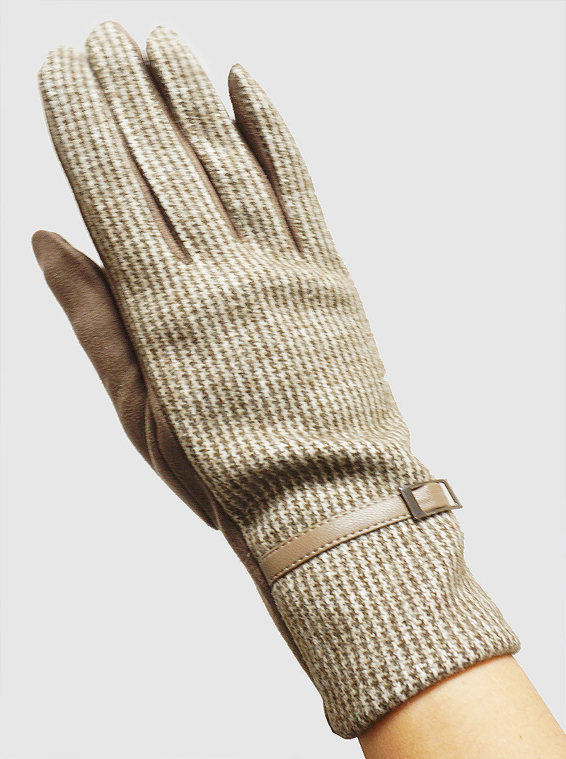 Polyester Leatherette Belted Touchscreen Gloves
