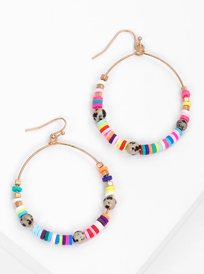 Polymer And Semi Precious Stone Bead Dangle Earrings