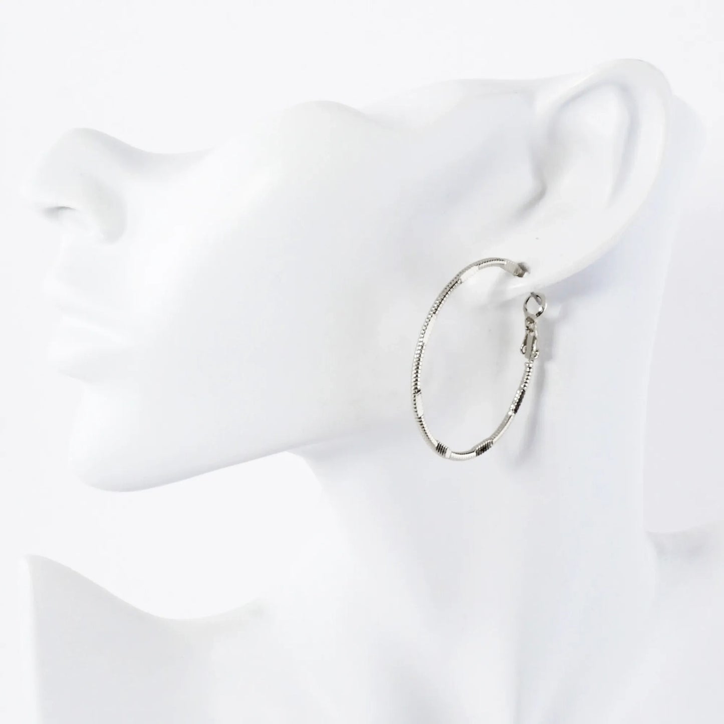 Pressed-Texture 14K-Gold-Dipped 40mm Brass Omega-Back Hoop Earrings