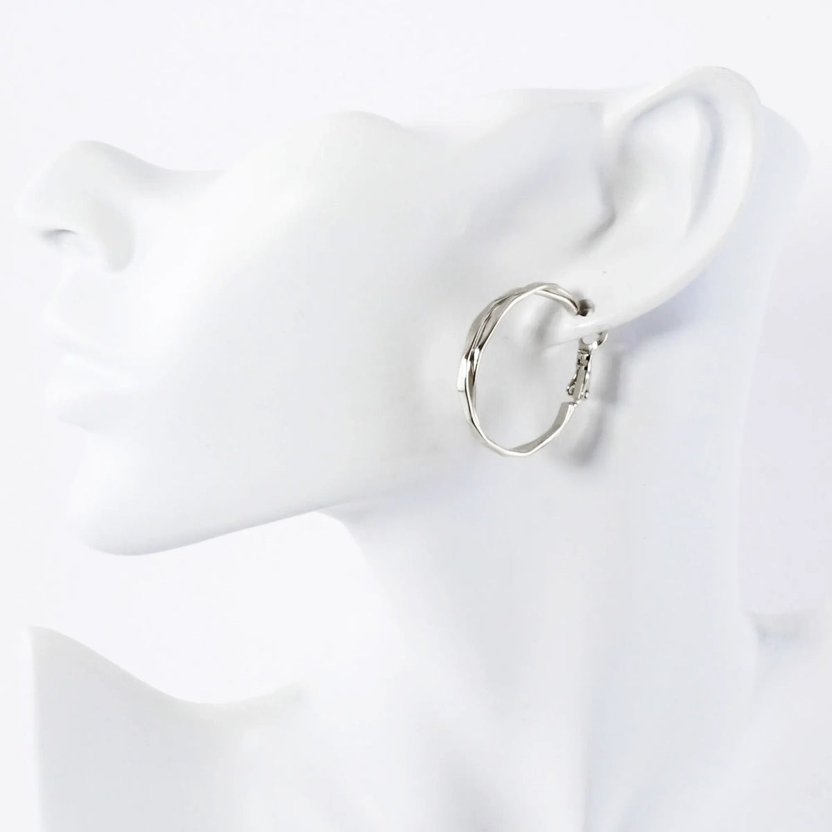 Pressed-Texture Overlapping 30mm 14K-Gold-Dipped Geometric Omega-Back Hoop Earrings