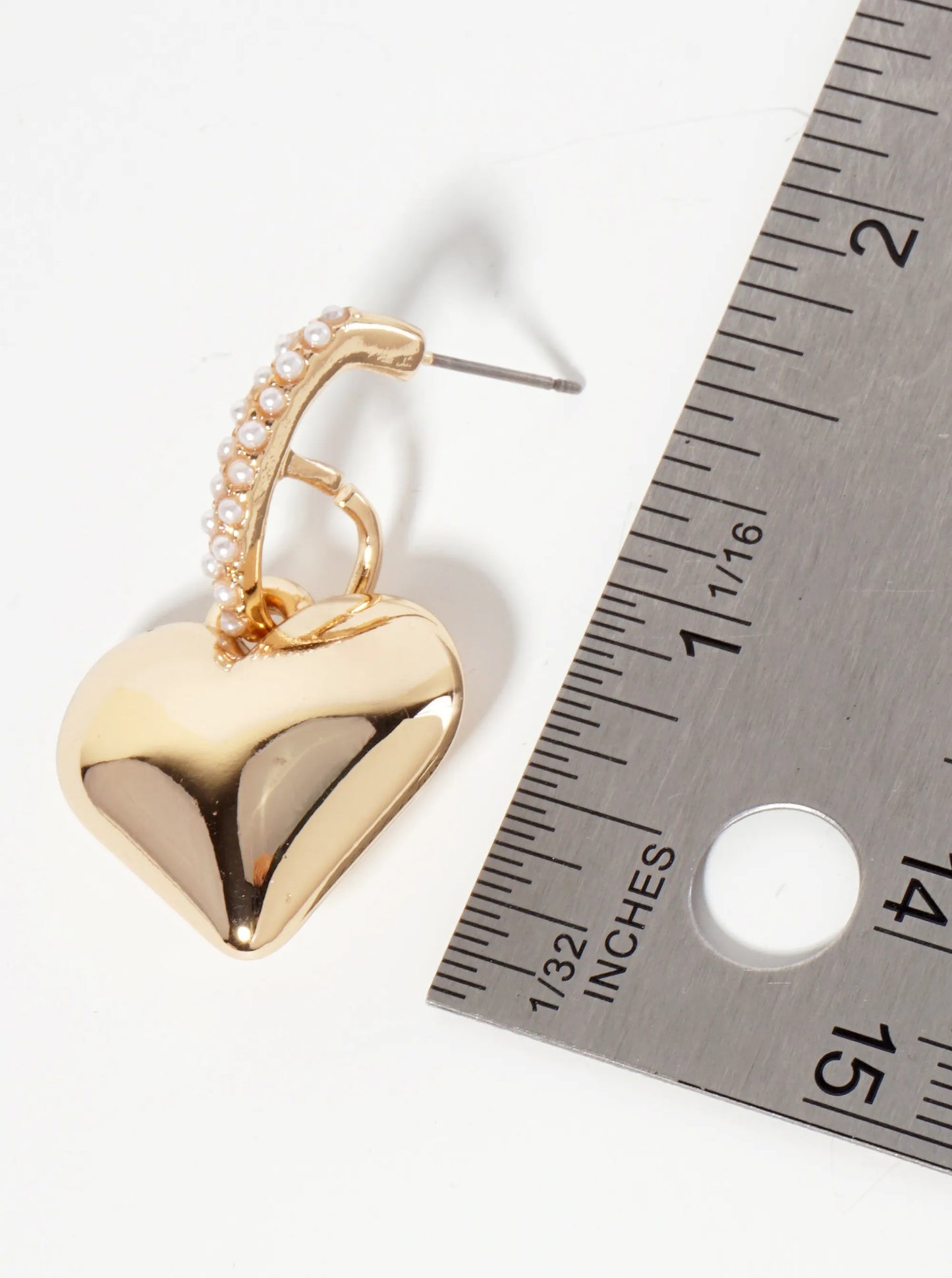 Puffy Heart Drop Pearl-Beaded Bar Dangle Earrings