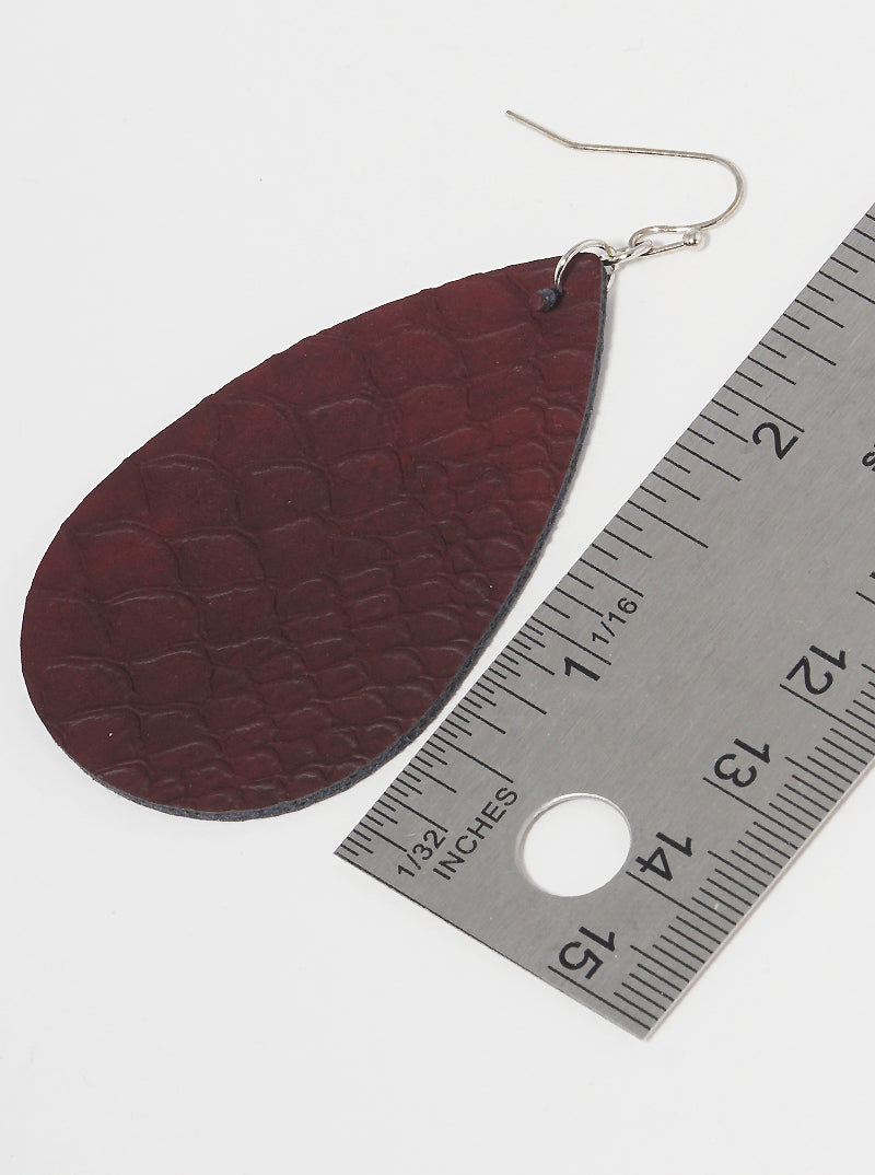 Python-Texture Teardrop Leatherette Dangle Earrings