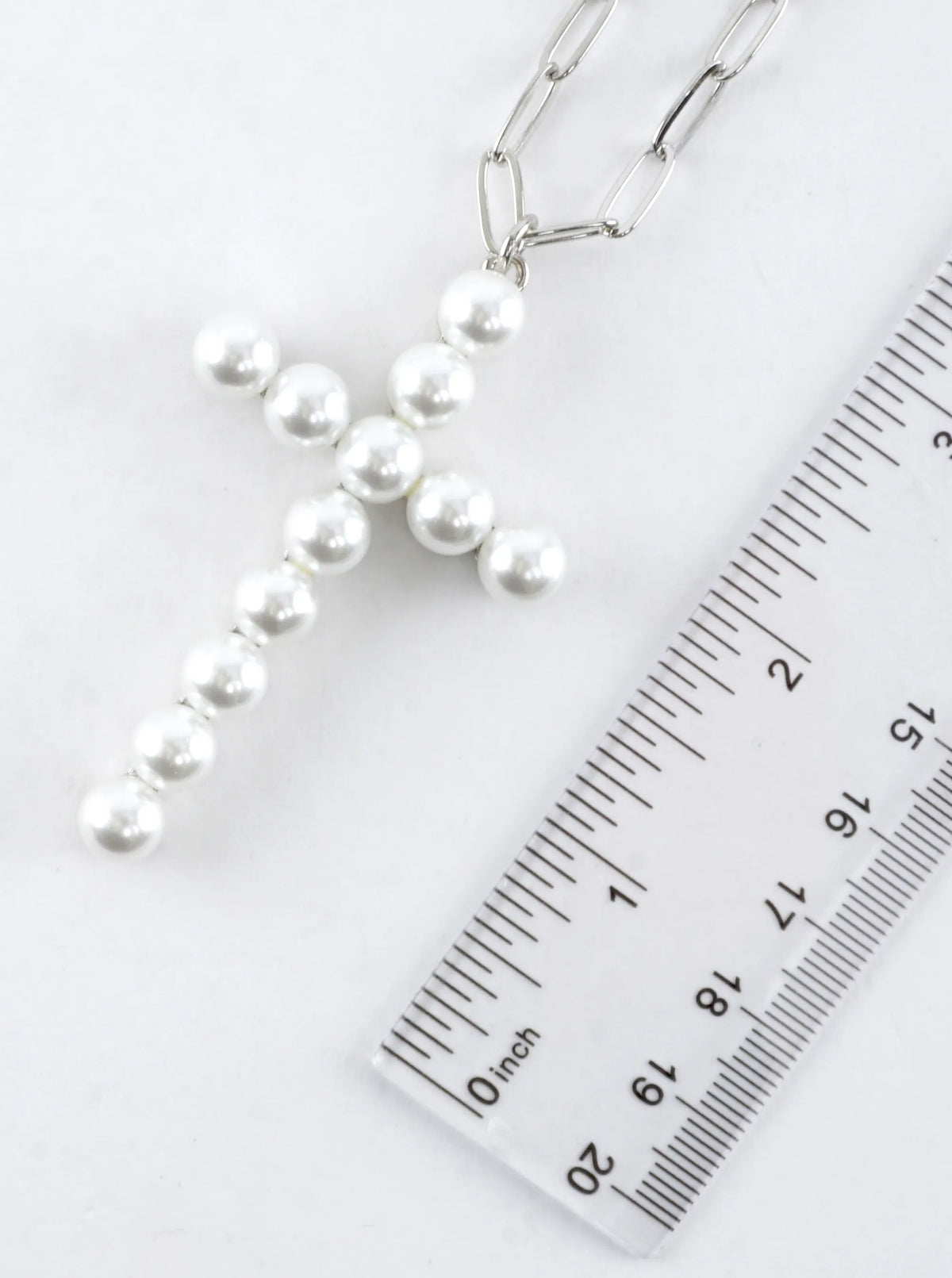 32 In Pearl Cross Pendant Paperclip Chain Necklace