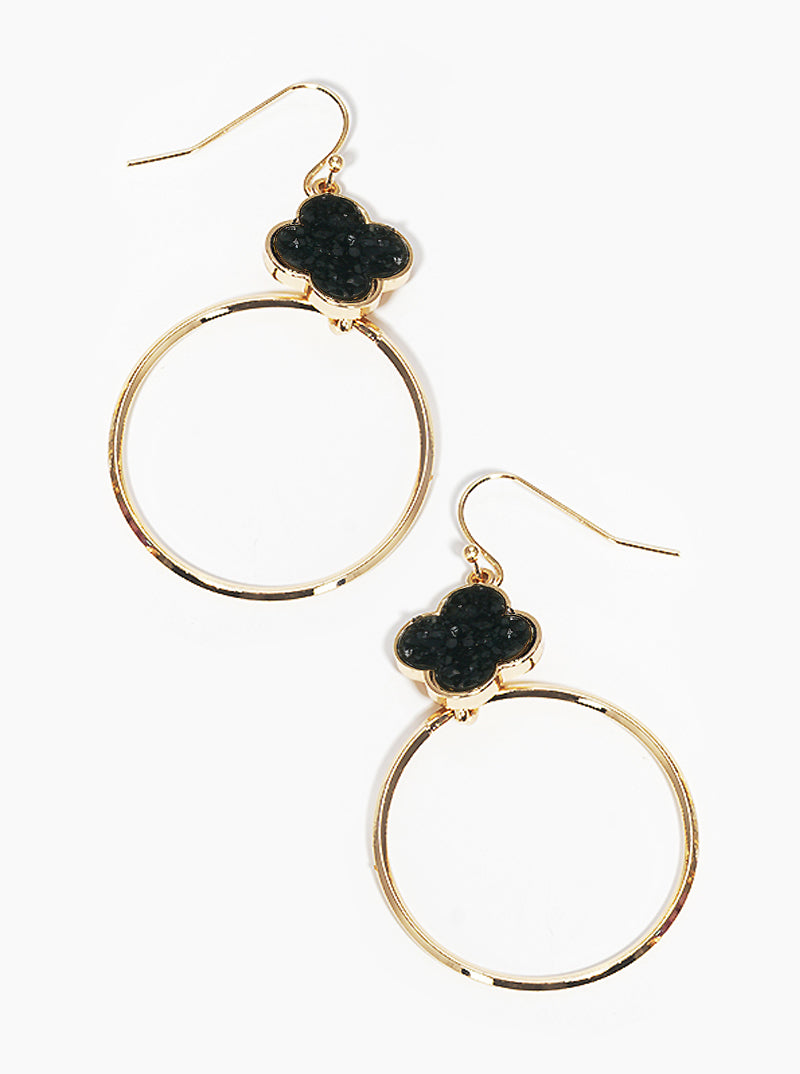 Quatrefoil Simulated Druzy With Round Drop Fishhook Dangle Earrings