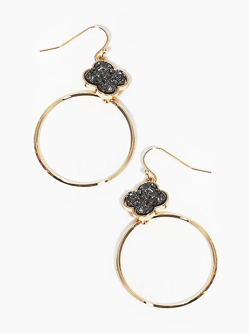 Quatrefoil Simulated Druzy With Round Drop Fishhook Dangle Earrings