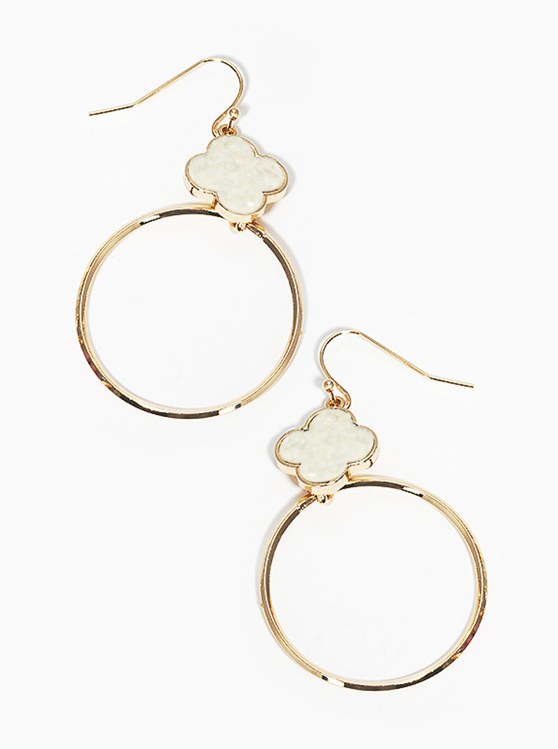 Quatrefoil Simulated Druzy With Round Drop Fishhook Dangle Earrings