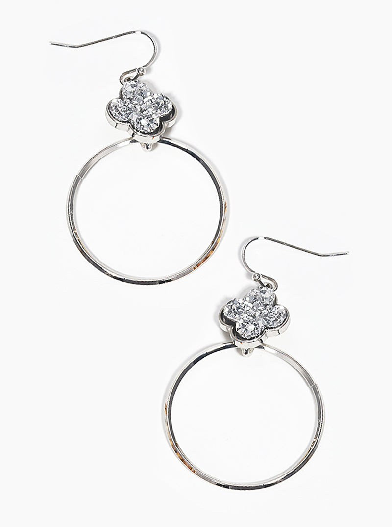 Quatrefoil Simulated Druzy With Round Drop Fishhook Dangle Earrings