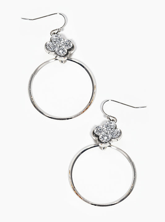 Quatrefoil Simulated Druzy With Round Drop Fishhook Dangle Earrings