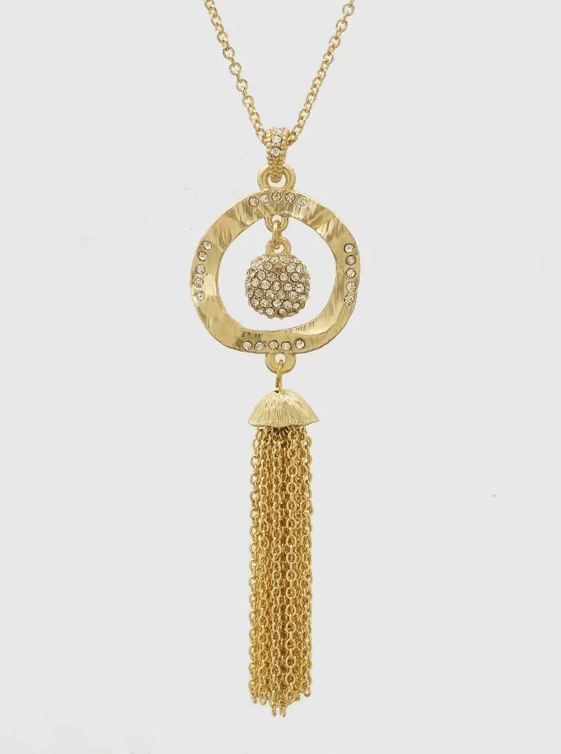 ROUND PAVE WITH TASSEL PENDANT NECKLACES