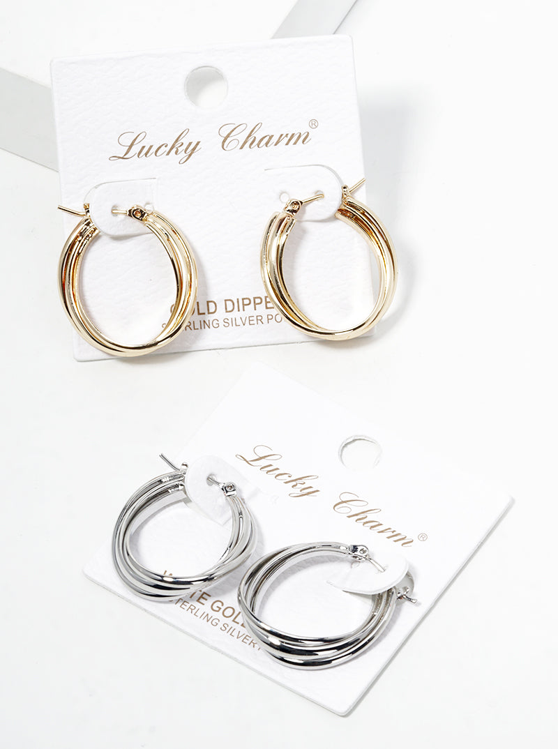 Radiant Tri-Layer 18K Gold Dipped 25mm Leverback Hoop Earrings