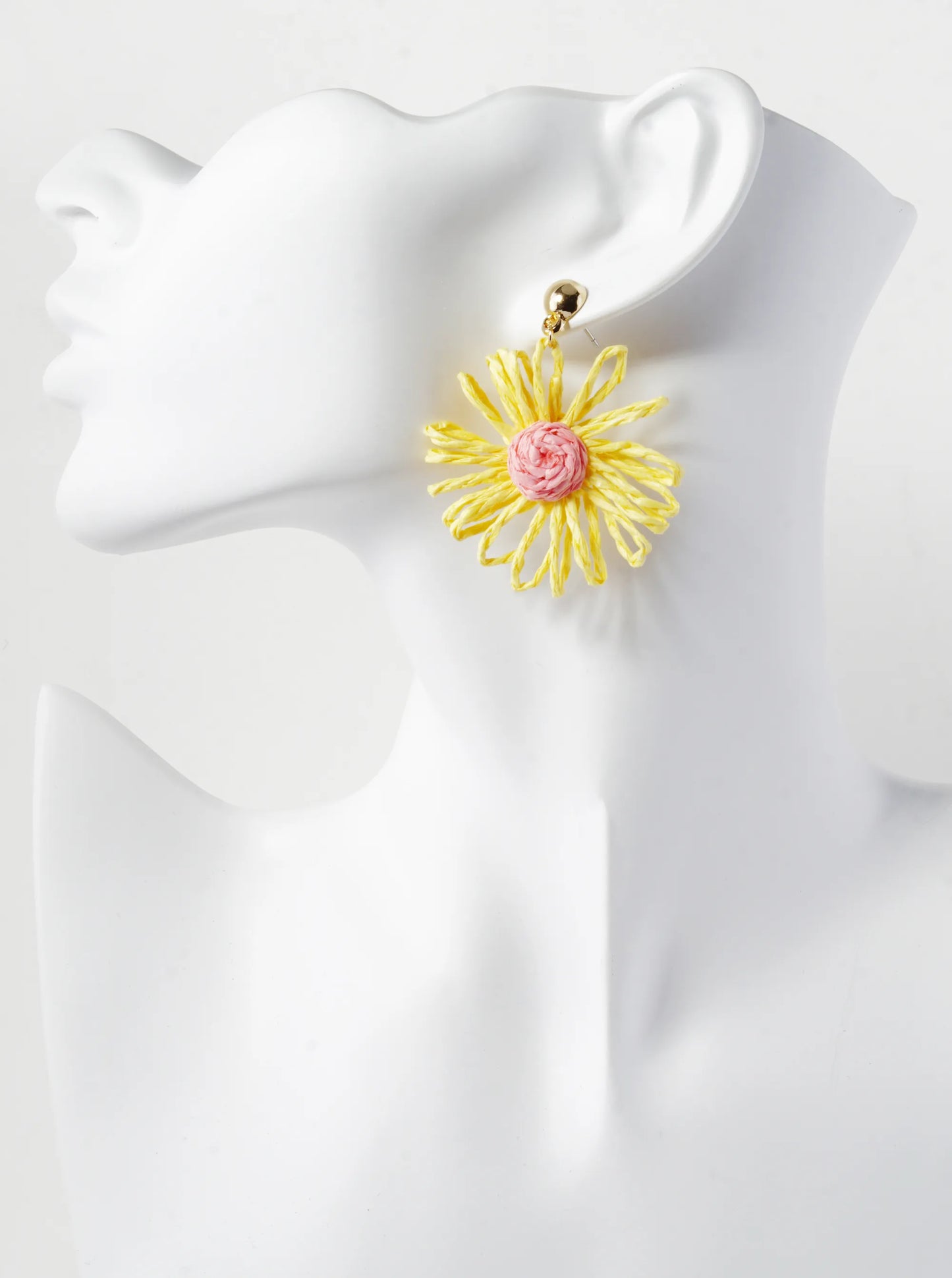 Raffia Flower Drop Lightweight Floral Dangle Post Earrings
