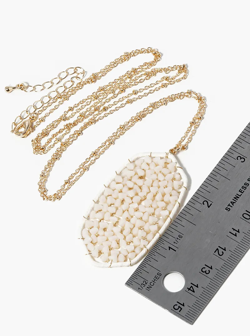 Raffia Glass Beads Wire Wrapped Pendant Long Satellite Chain Necklace