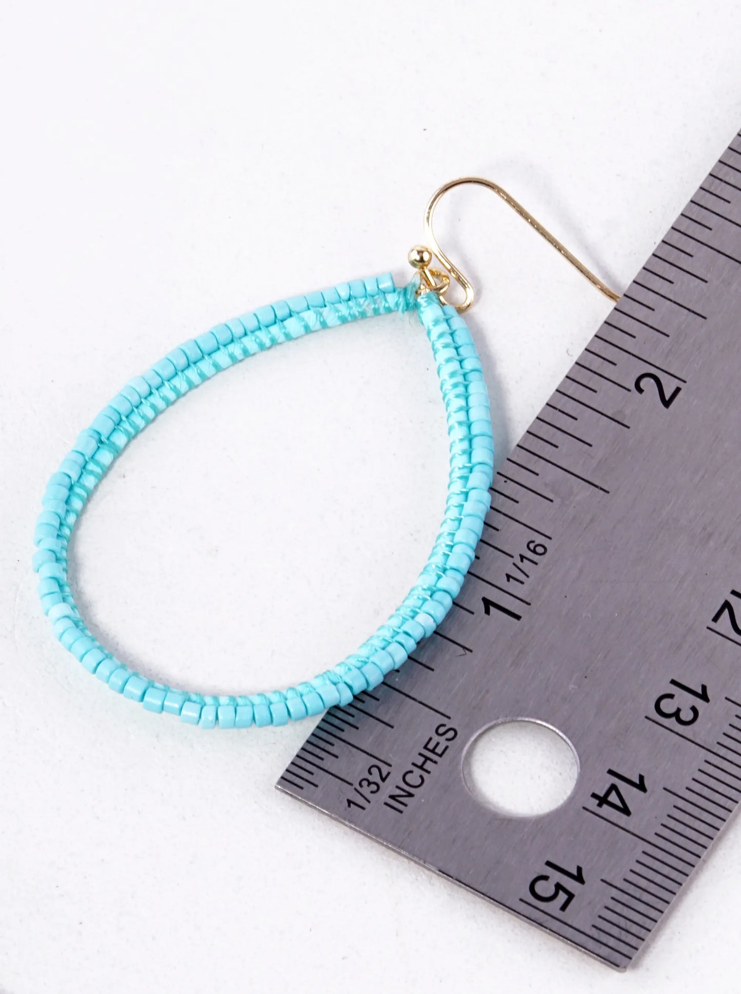 Raffia Seed Beaded Double Line Teardrop Dangle Earrings