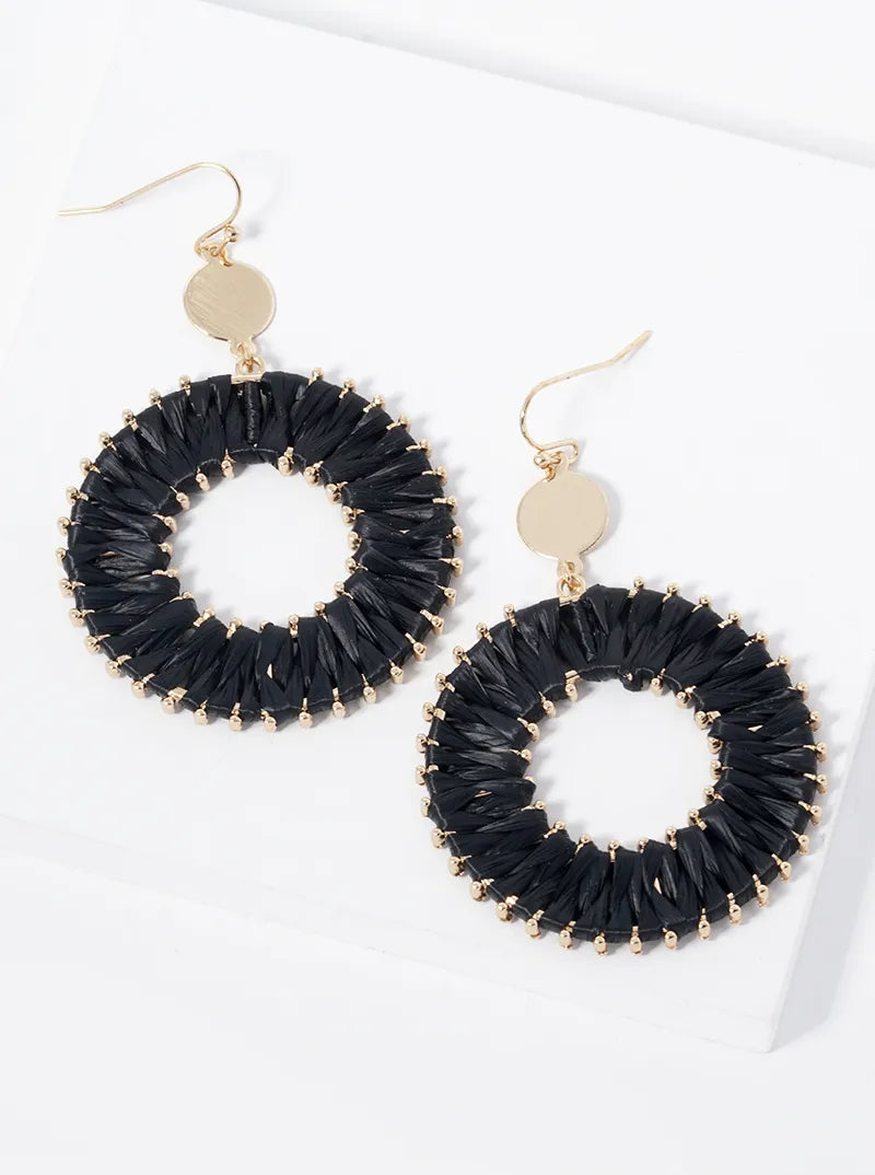 Raffia Wrapped Circle Drop Dangle Earrings