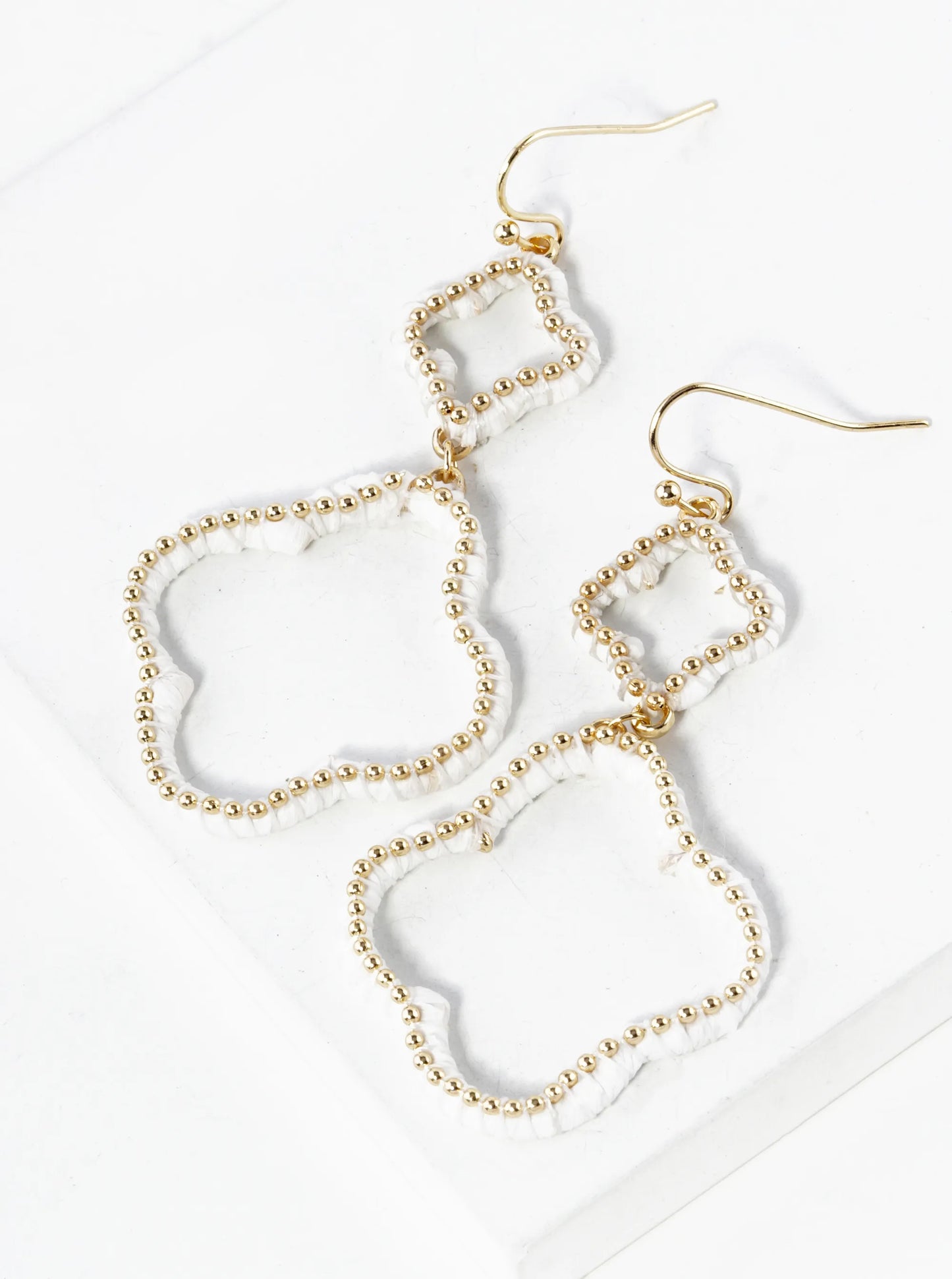 Raffia Wrapped Dual Quatrefoil Drop Earrings