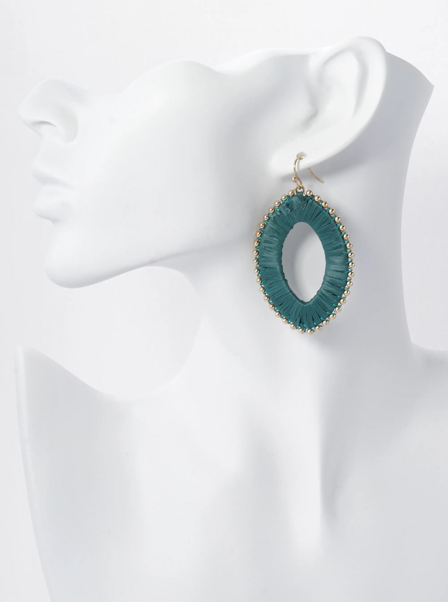 Raffia Wrapped Marquise Dangle Drop Earrings