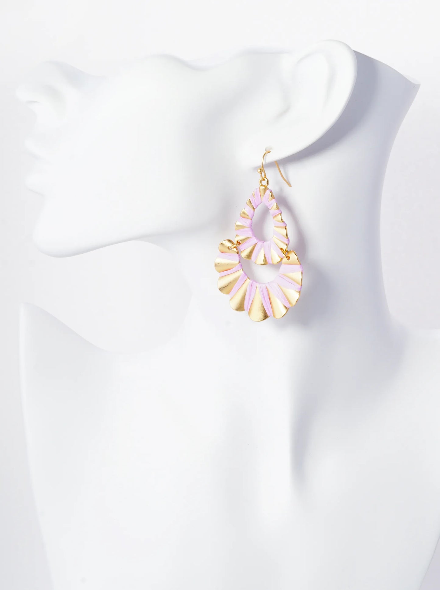 Raffia Wrapped Wavy Teardrop Dangle Earrings