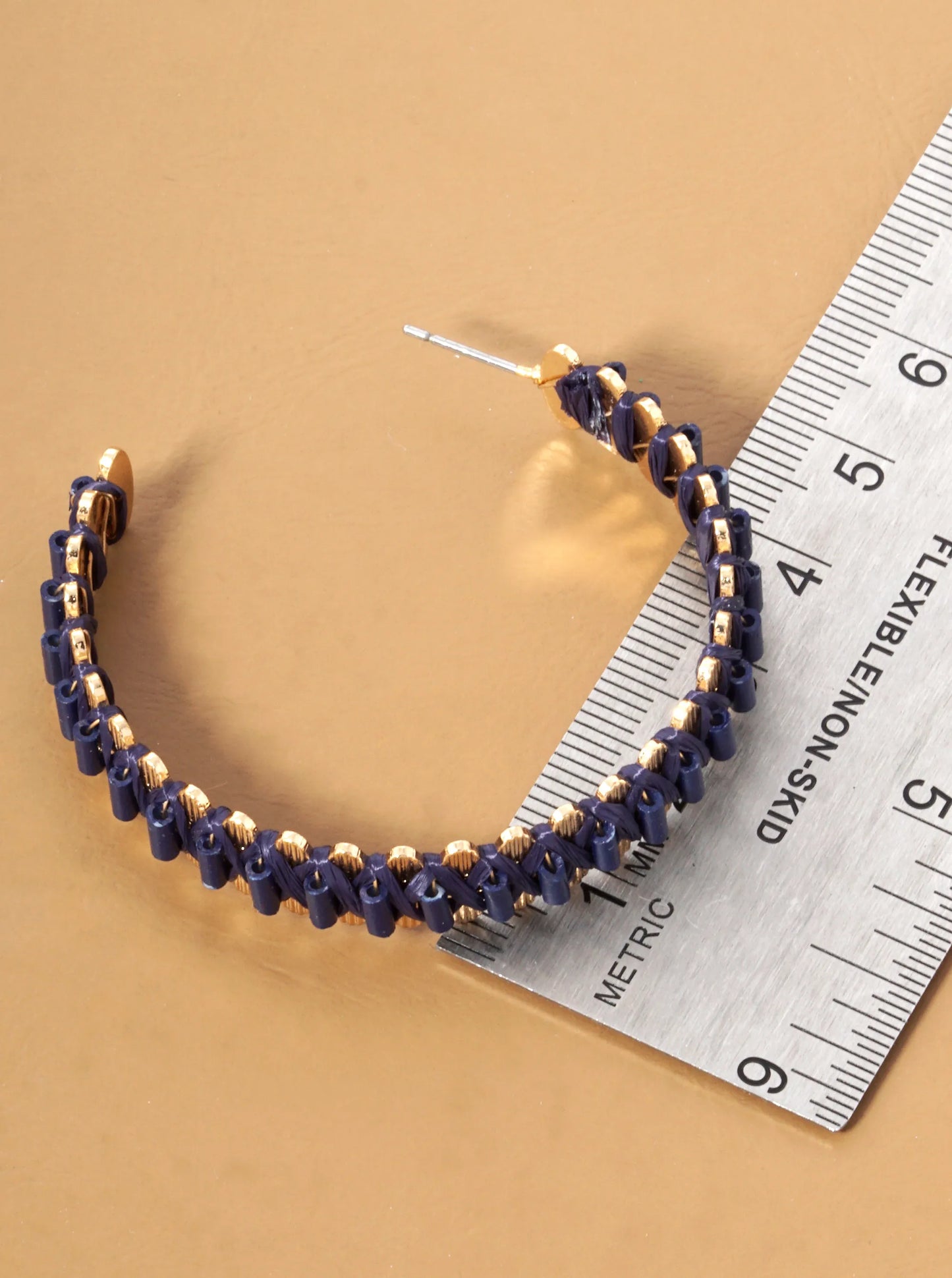 Raffia And Cylinder Glass Beaded 45mm Open Hoop Earrings