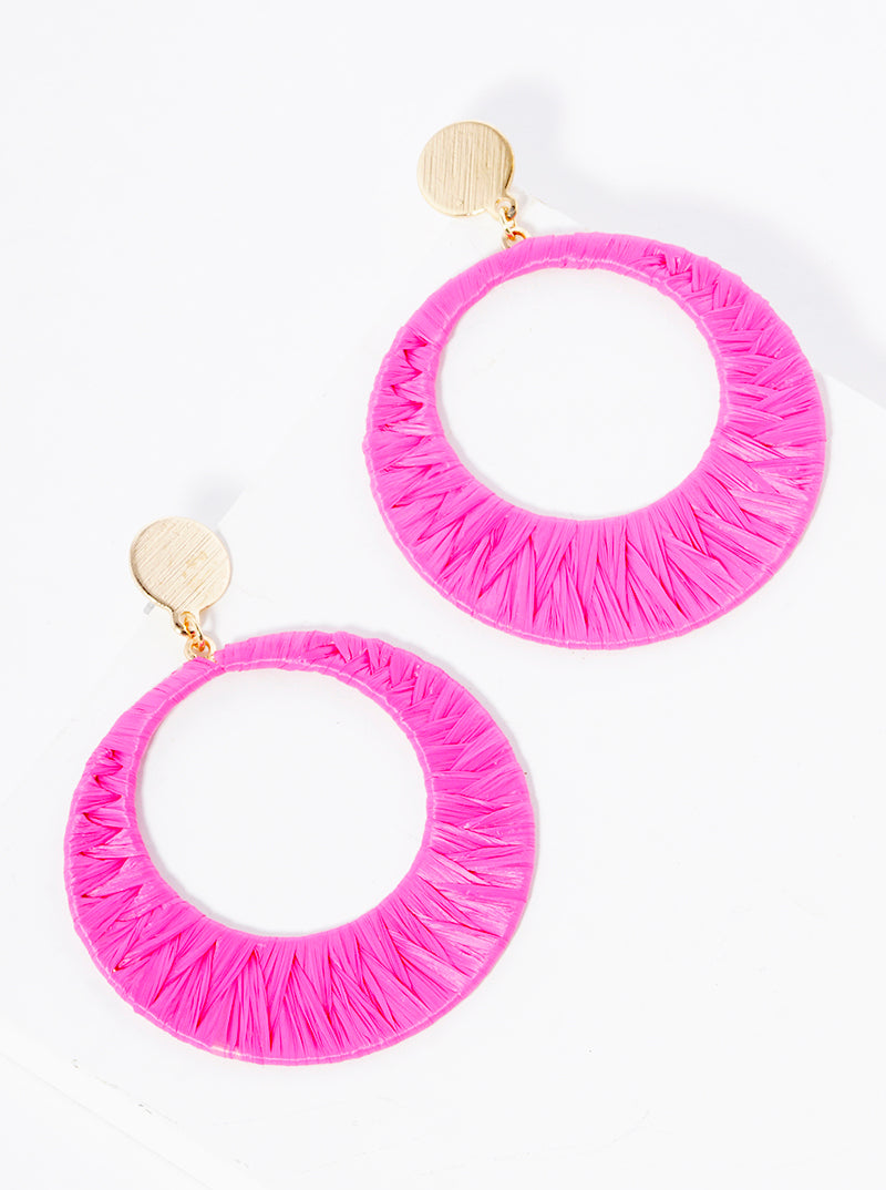 Raffia Wrapped Circle Dangle Drop Earrings
