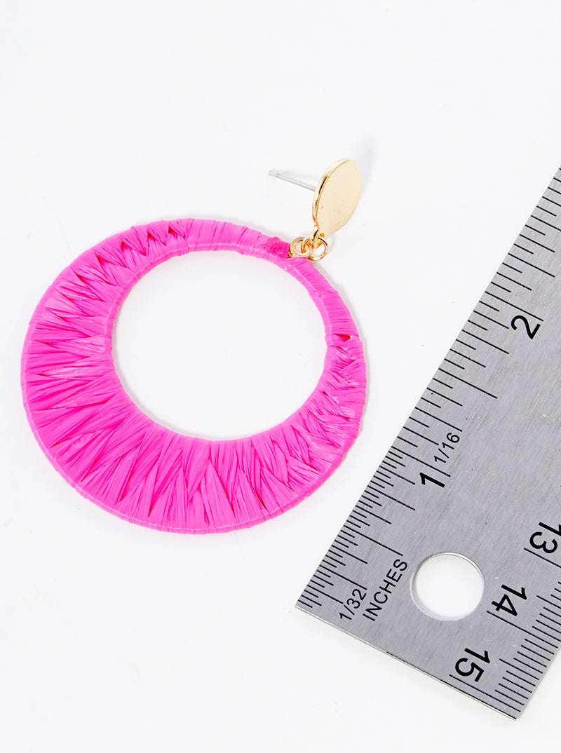 Raffia Wrapped Circle Dangle Drop Earrings